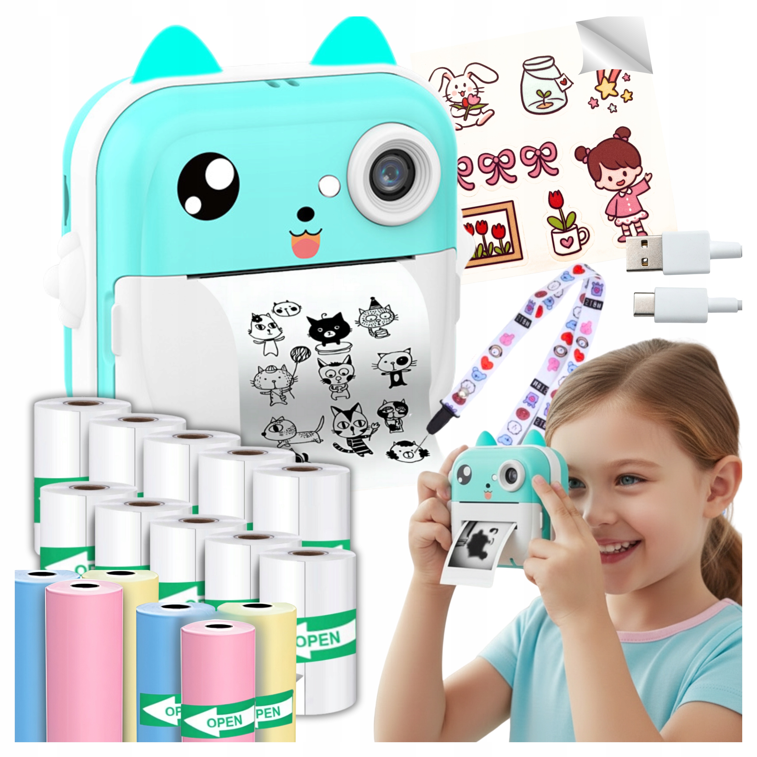 Instantní fotoaparát s kamerou pro děti tiskárna 17 rolí Bonus