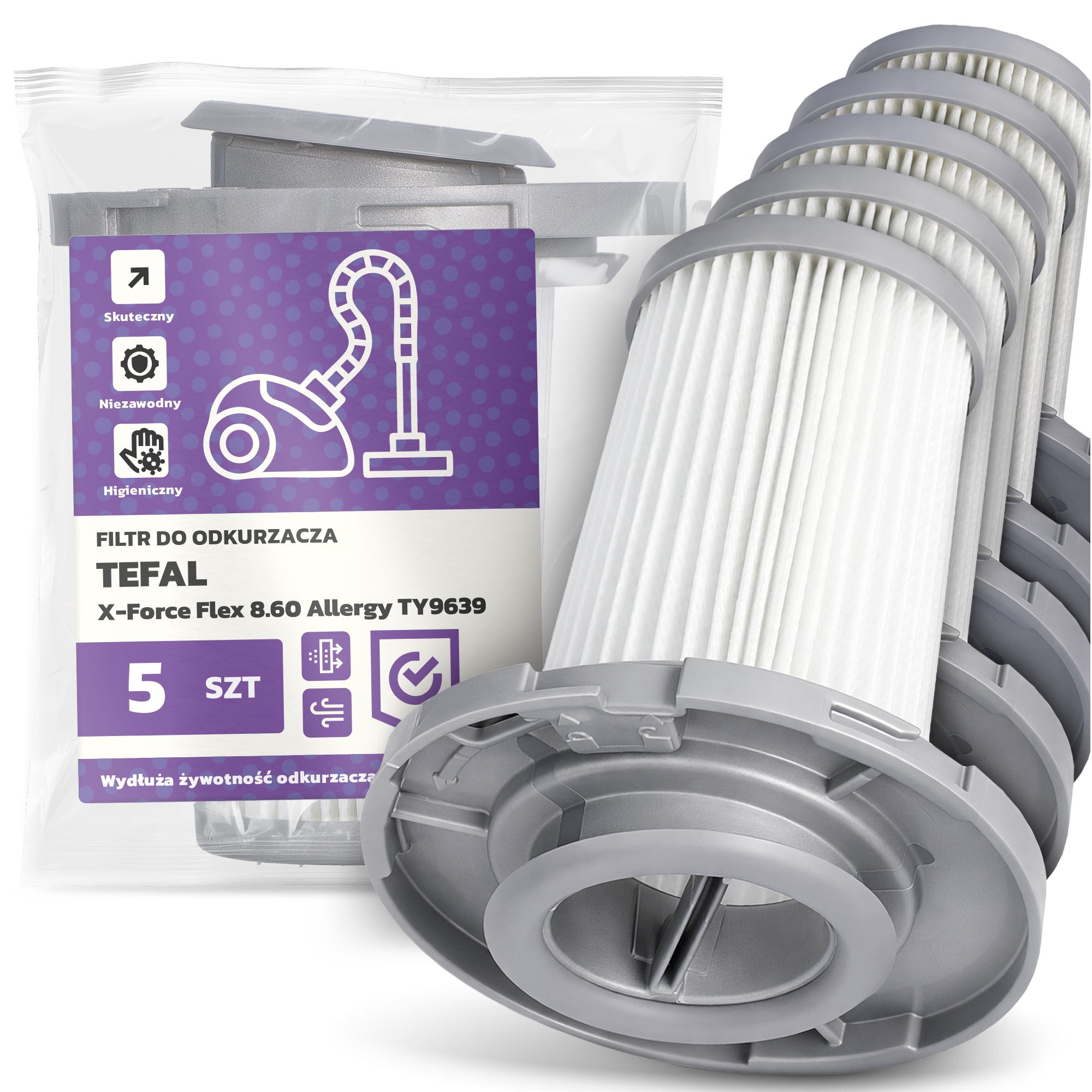 5 x Filtr Do Vysavače Tefal X-Force Flex 8.60 Allergy TY9639 Em-w