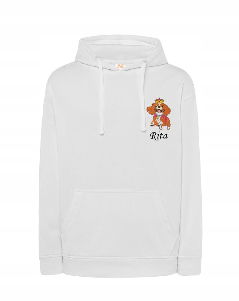 Mikina S Cavalier King Charles Španěl Jméno Psa Výšivka Over Size Bílá XXL