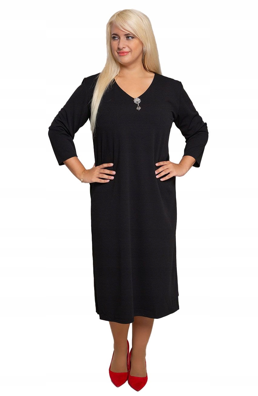 Černá vizitková šaty s broží 48/50