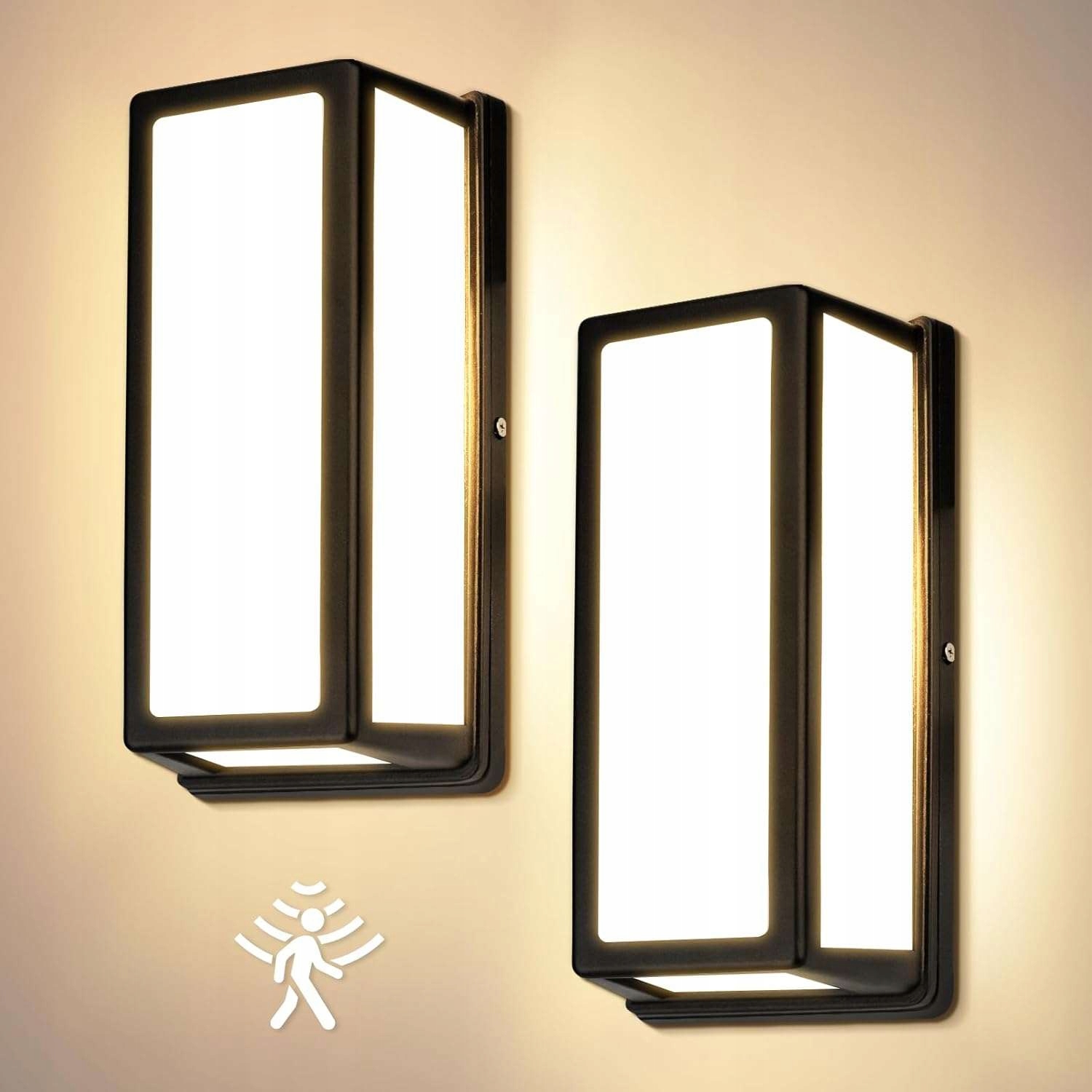 Venkovní nástěnná lampa s pohybovým senzorem 24 W teplá bílá IP65 2ks