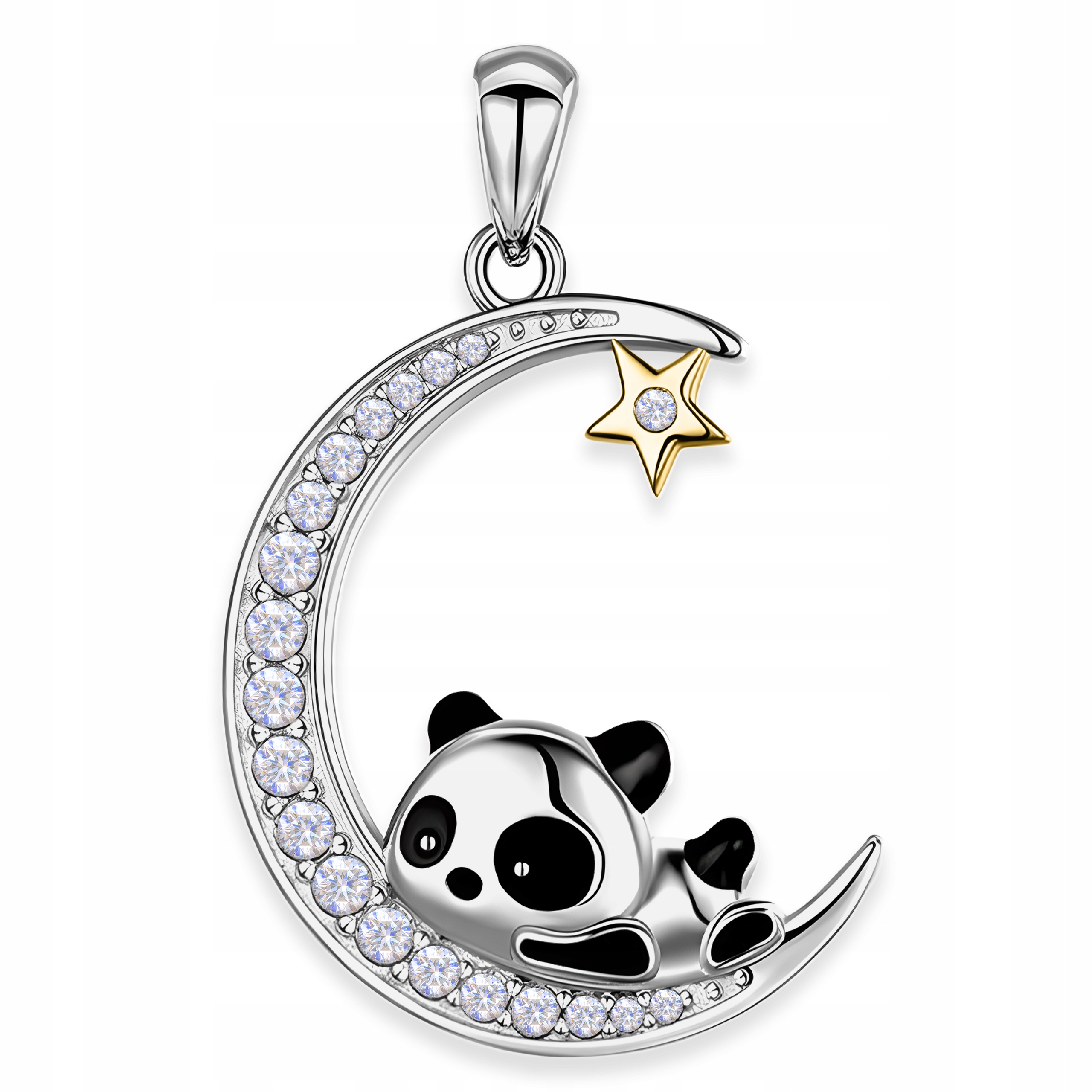 Stříbrný přívěsek na řetízek Panda na půlměsíci s hvězdou Stříbro 925