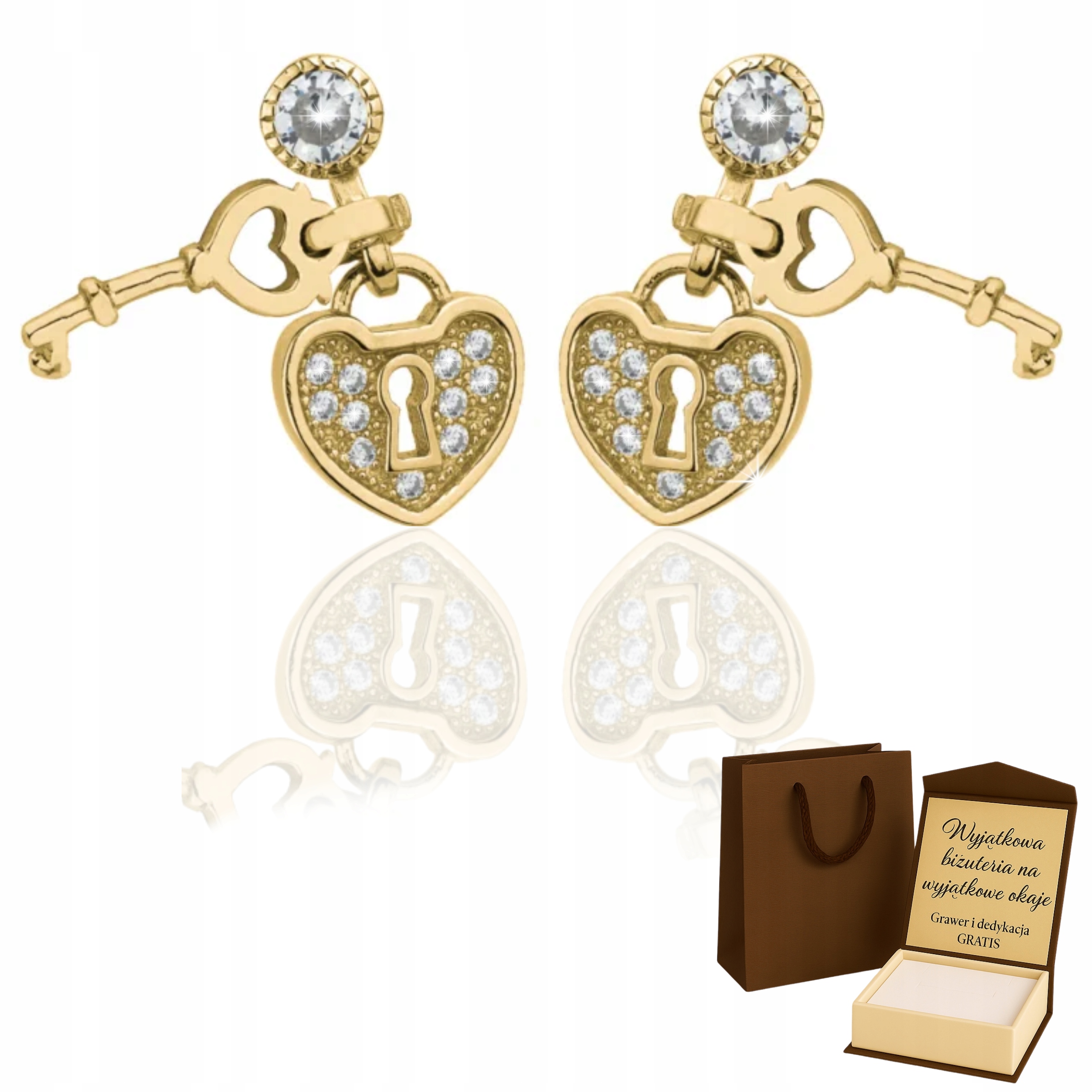 Dámské Náušnice se srdíčkem Zirkony , pozlacené 585/925 Gravírování Stříbro