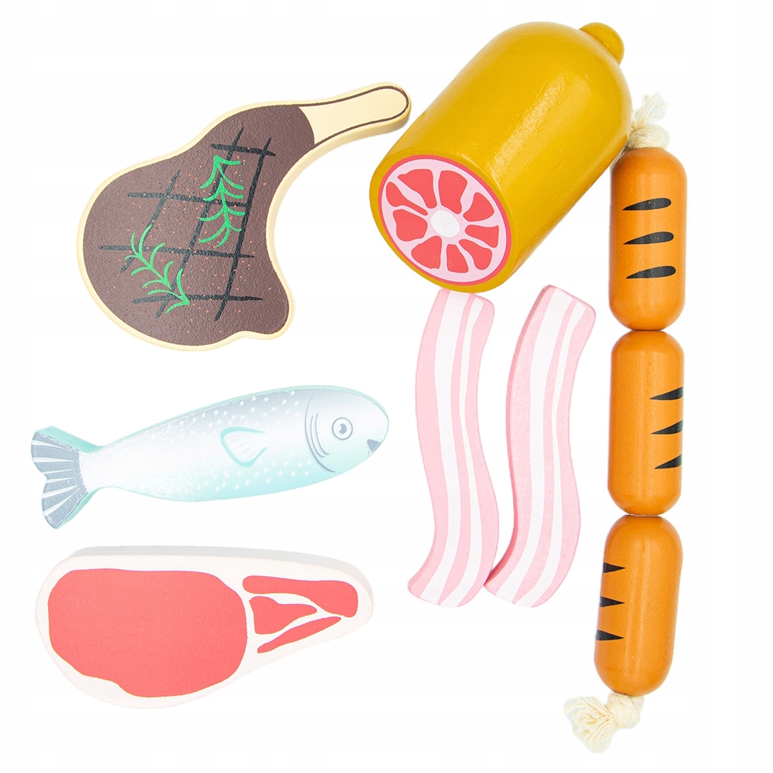 Zabawkowy Drewniany Koszyk Z Mięsem i Rybą Zabawka Marka 4iQ Group