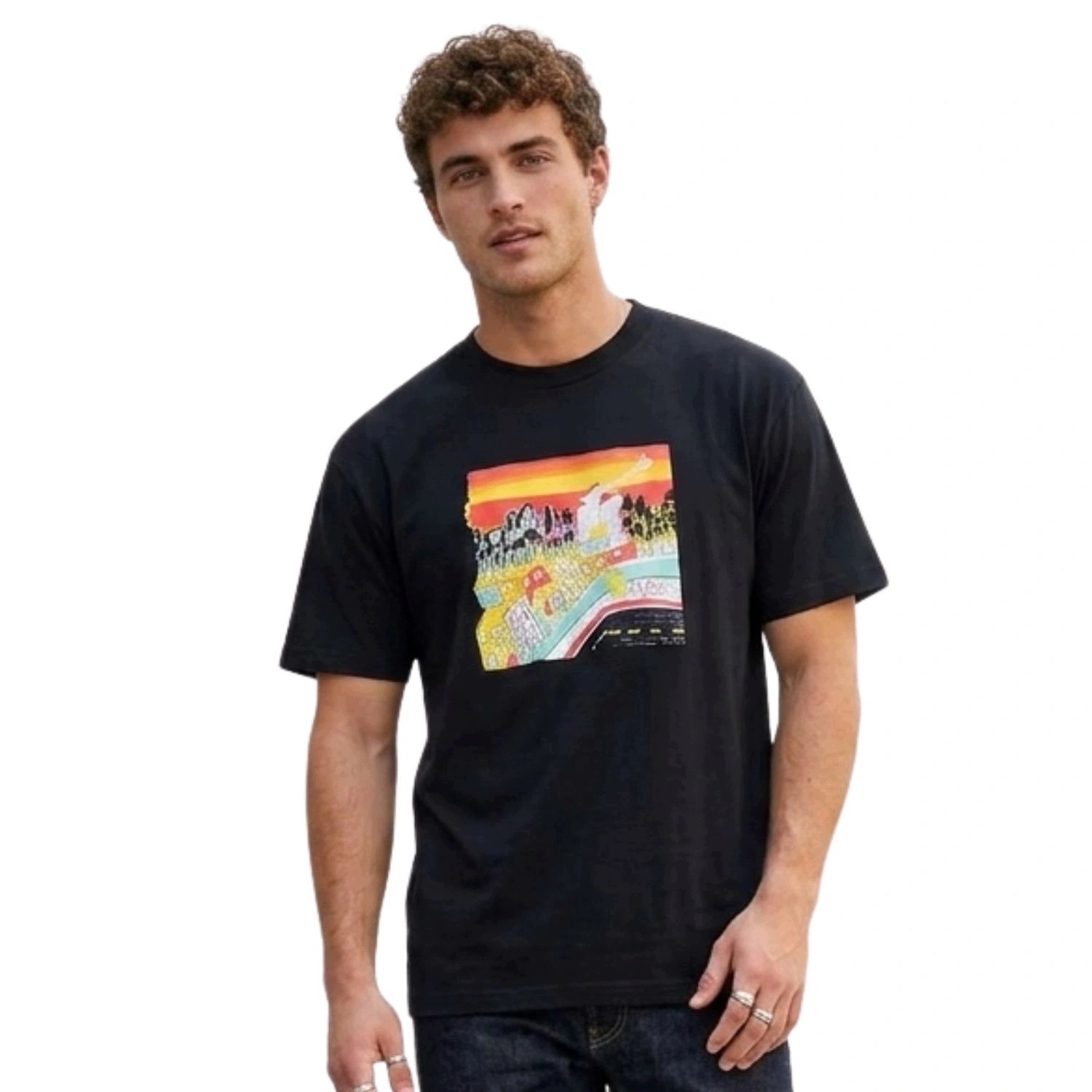 Tričko pánské Wknd Streets T-Shirt Tar grafitový bavlněný potisk vel. M