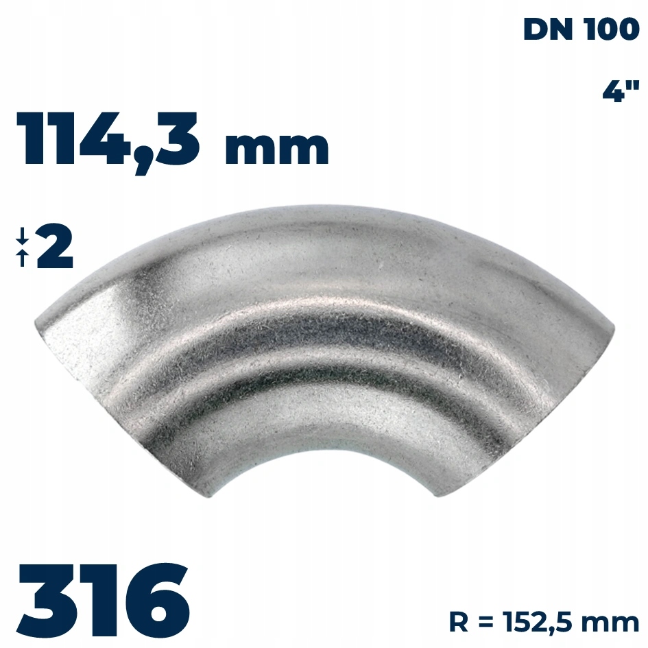 Kolano 114,3x2 316L R152,5 stal nierdzewna 90° hamburskie