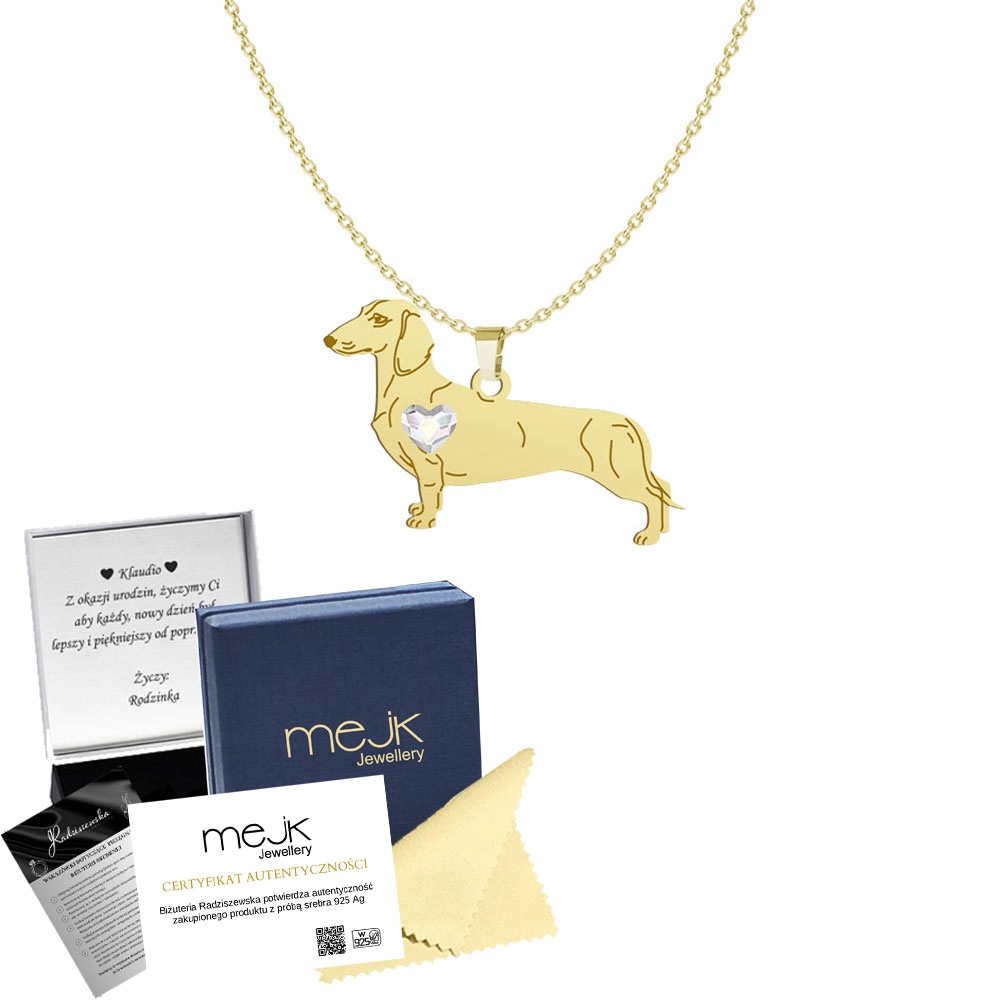 Zlatý náhrdelník s jezevčíkem krátkosrstým 925 Dárek Řetízek Žena Gravírování