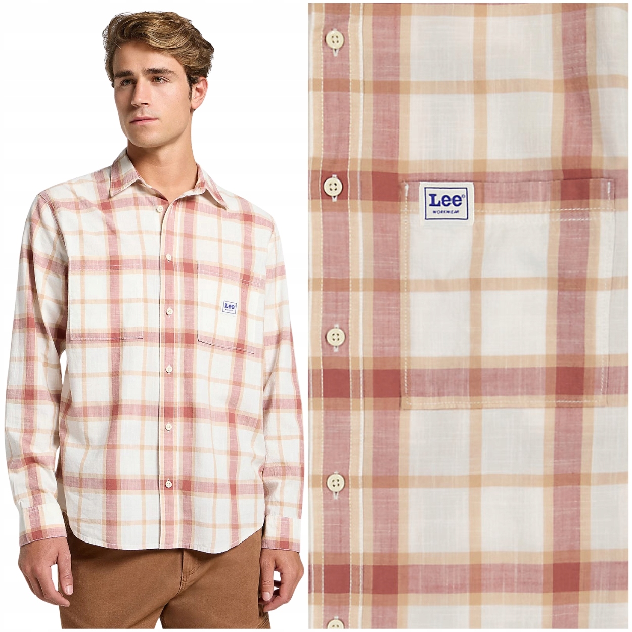 Lee Worwear Shirt 2.0 Redwood volná pastelová bavlněná kostkovaná košile M