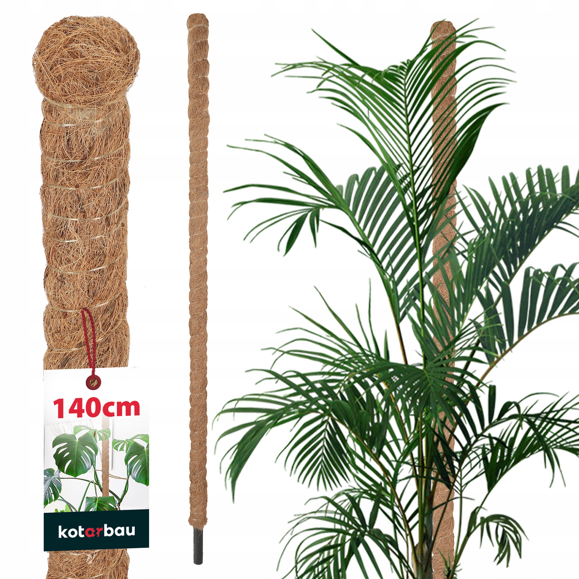 PODPORA DO ROŚLIN Z WŁÓKNA KOKOSOWEGO 140CM TYCZKA PAŁKA 3,2 PALIK KOKOSOWY