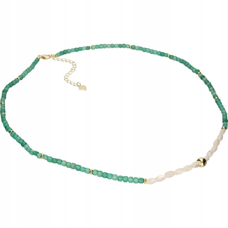 Stříbrný pozlacený náhrdelník 925 se zelenými kameny a perleťovou hmotou, módní