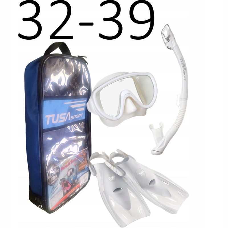 Zestaw Tusa Maska Serene+Fajka HyperDry+Płetwy UF21 rozmiar S/32-39 biały