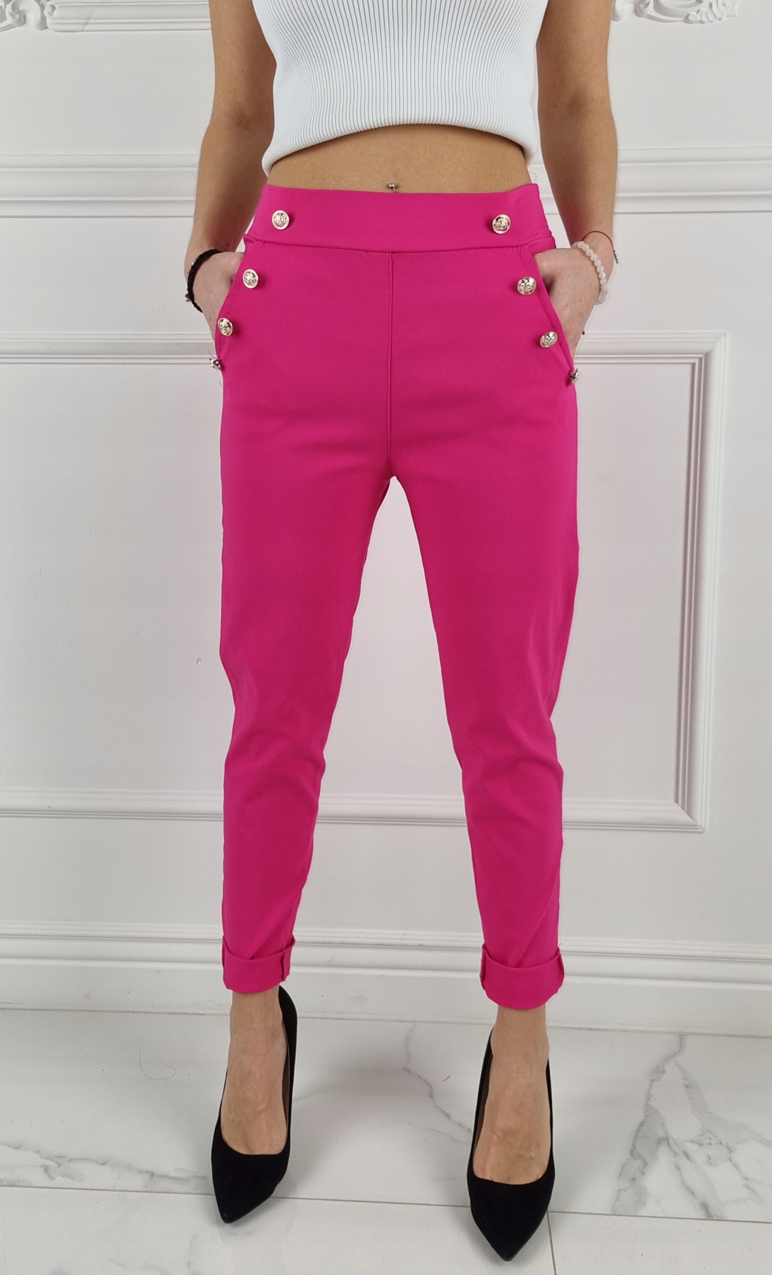 ELASTYCZNE - SPODNIE - DAMSKIE - W GUMKĘ - GUZIKI Marka inna