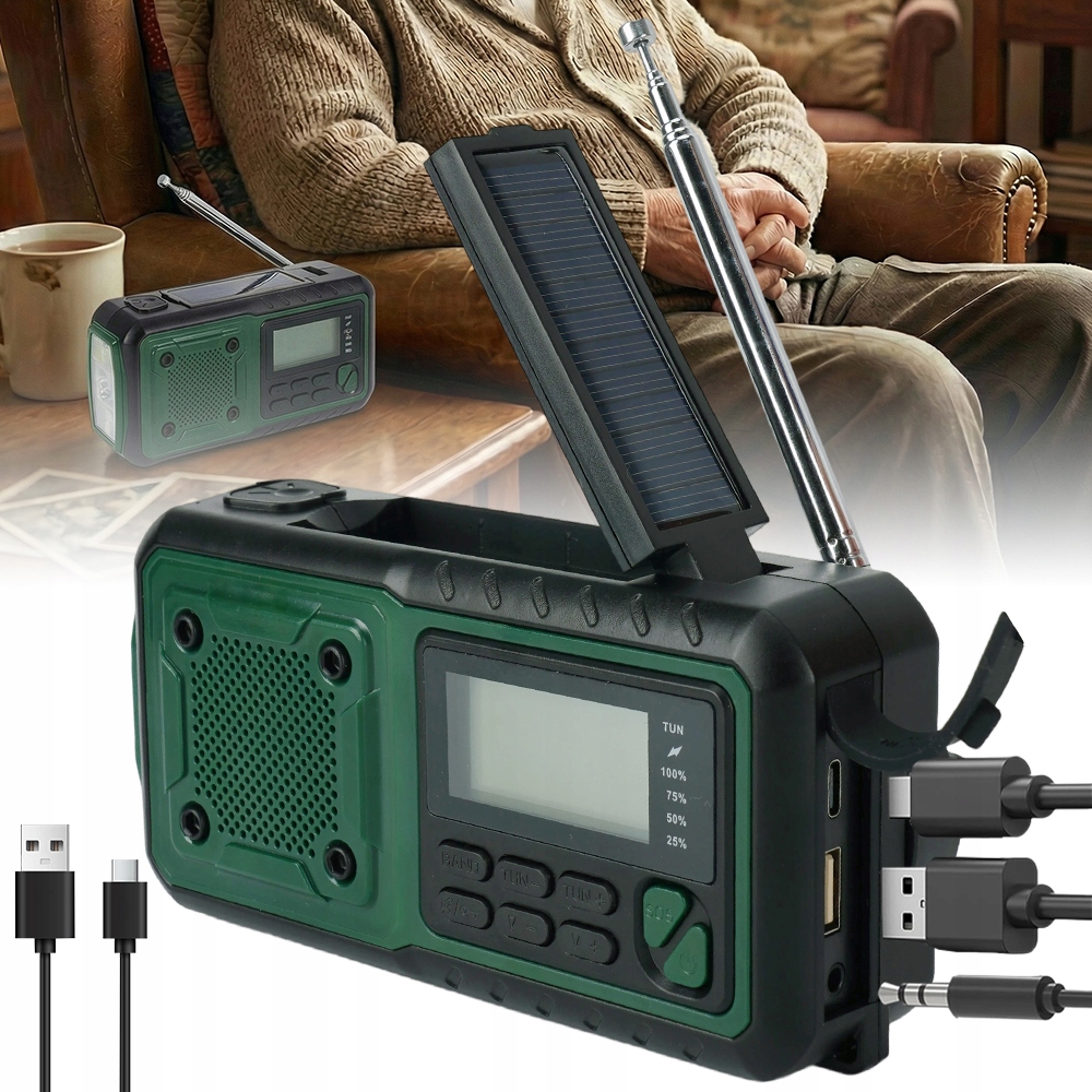 Turistické Rádio Solární Panel 4000MAH Dlouhá Anténa Pro Horské Túry