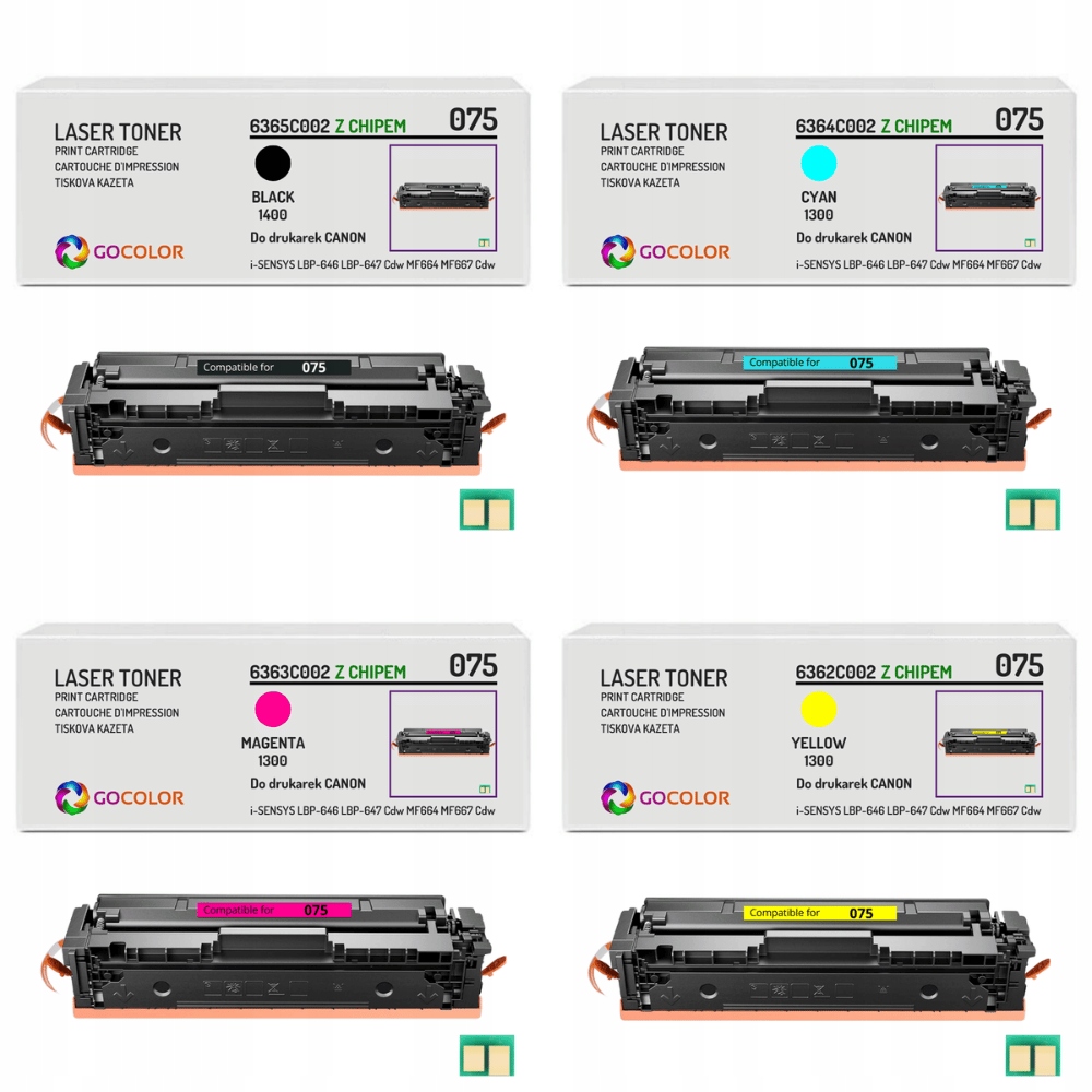 Nowy 4x Toner 075 Cmyk z Chipem do Canon i-SENSYS MF667Cdw LBP-647Cdw