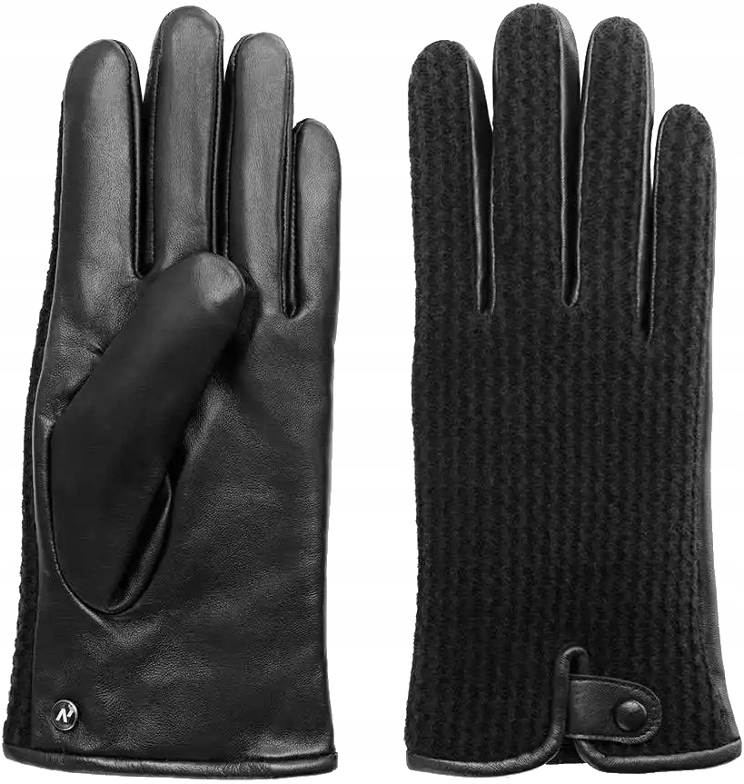 Napo Gloves Wool Pánské černé rukavice z vlny/kůže, velikost M