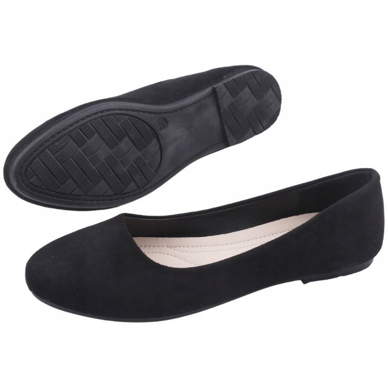 R.41 CZARNE BALERINKI DAMSKIE BUTY WSUWANE PŁASKIE GŁADKI WKŁADKA EKOSKÓRA Rozmiar 41