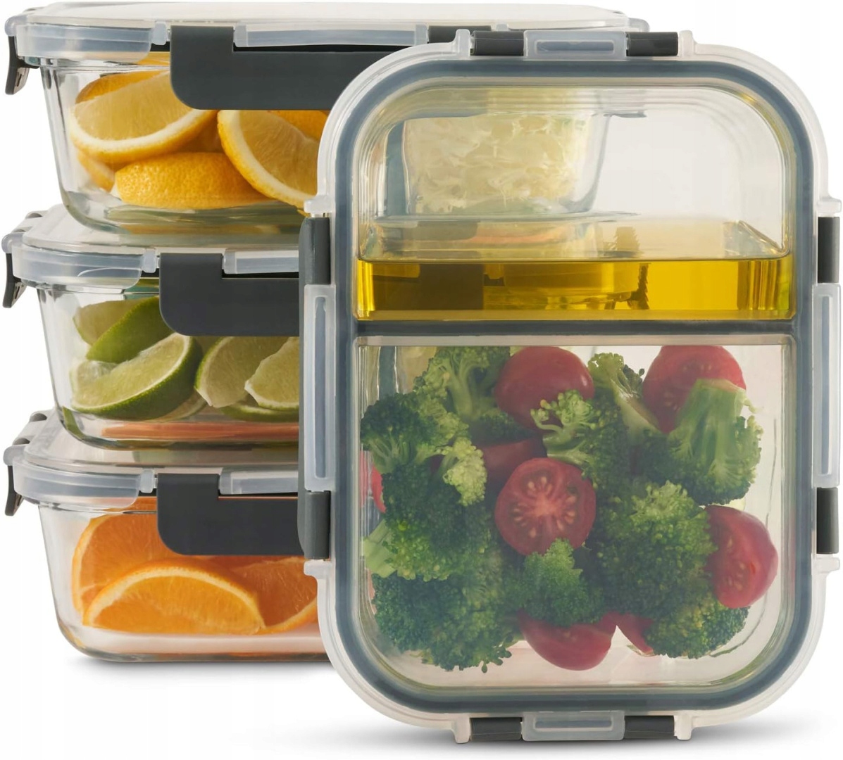 Lunchbox Pojemnik Szklany Na Żywność Zestaw 4SZT Dwukomorowe Hermetyczne