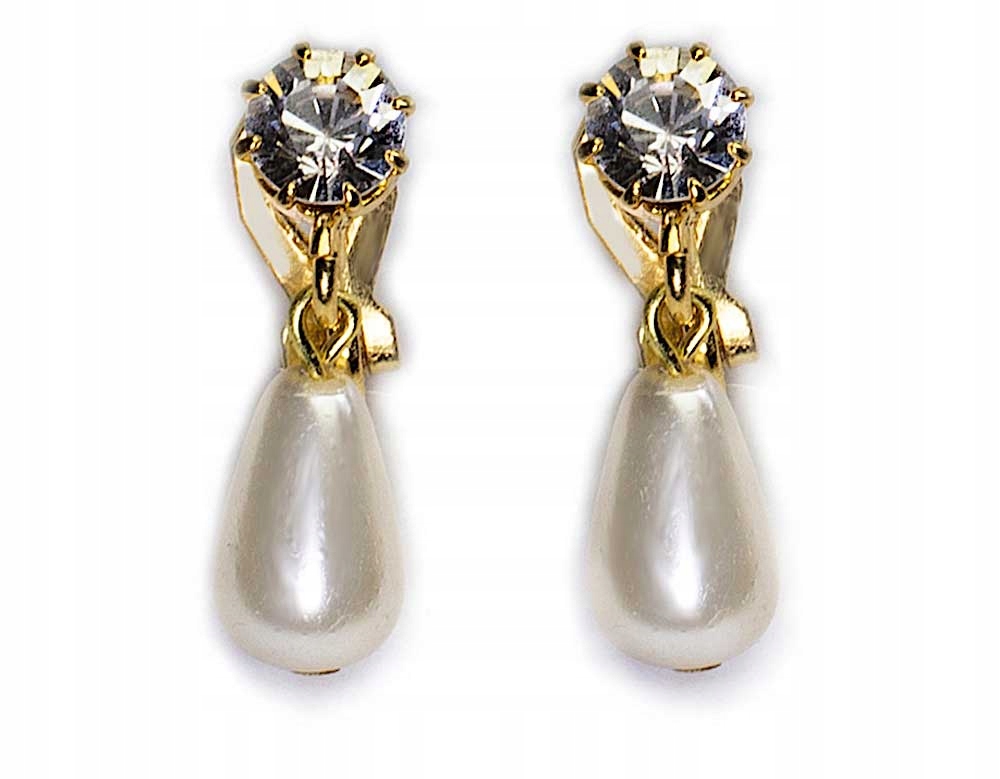

Klipsy Ecru Perły Wiszące Kryształy Swarovski