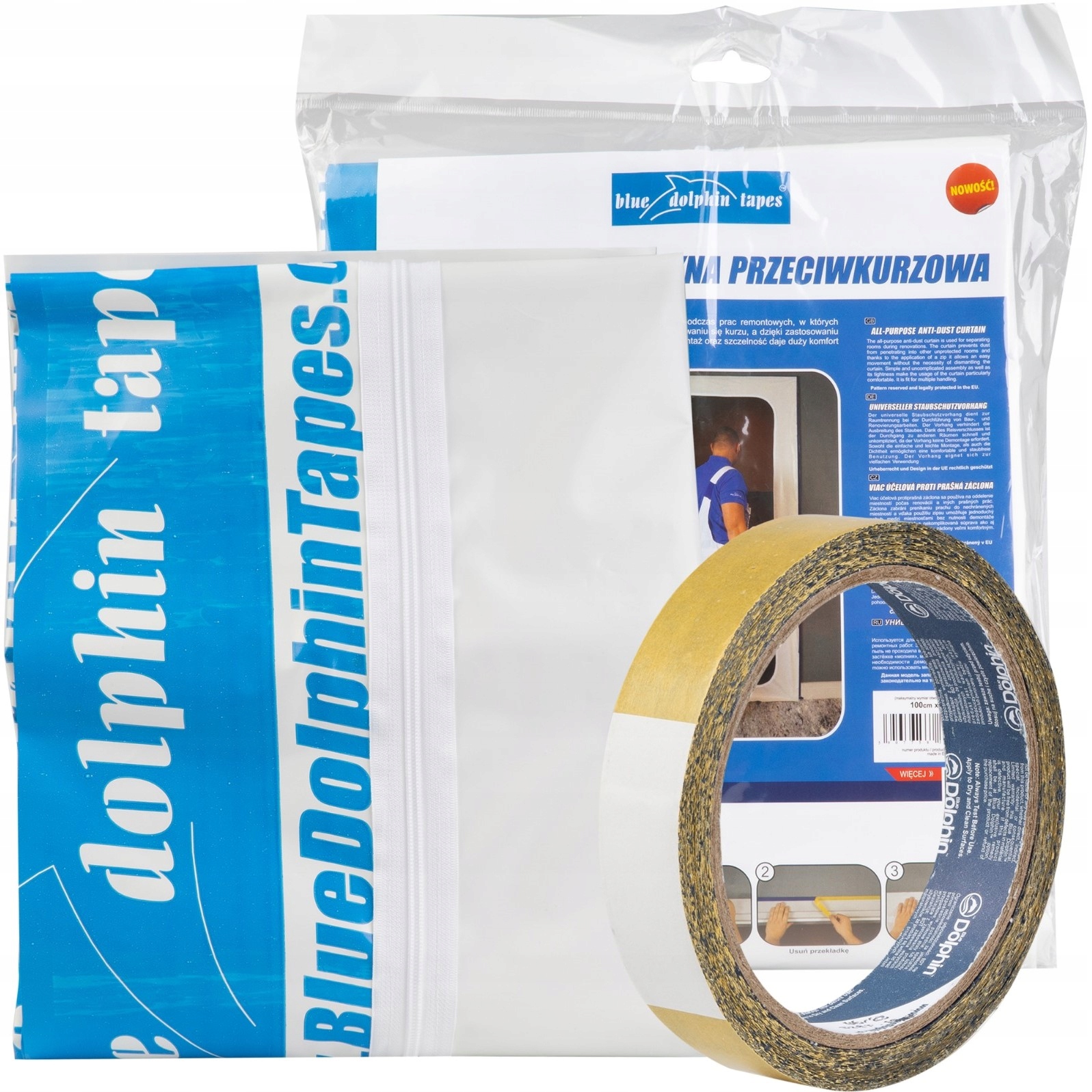 BLUE DOLPHIN KURTYNA PRZECIWKURZOWA REMONTOWA 100x215CM + TAŚMA HYBRID DUAL