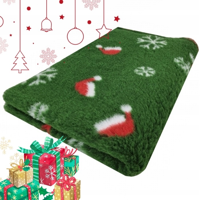 Drybed 150x100 antypoślizgowy zielony w mokołajowe czapki