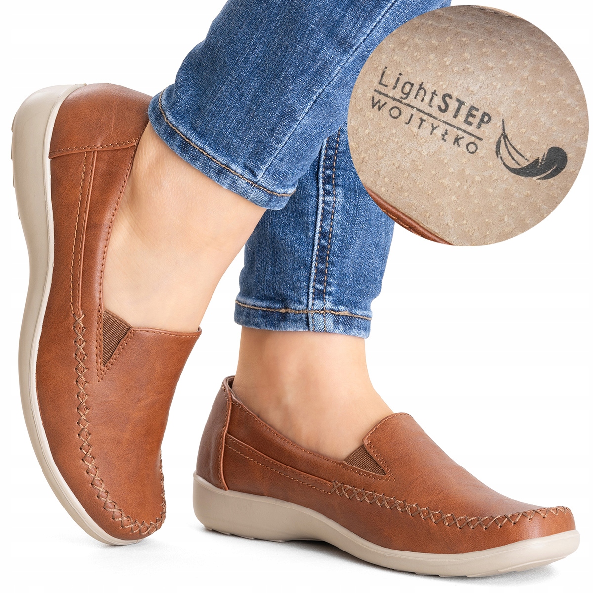 Półbuty mokasyny w.SKÓRA modne Lekkie piękne Camelowe Wojtyłko 41