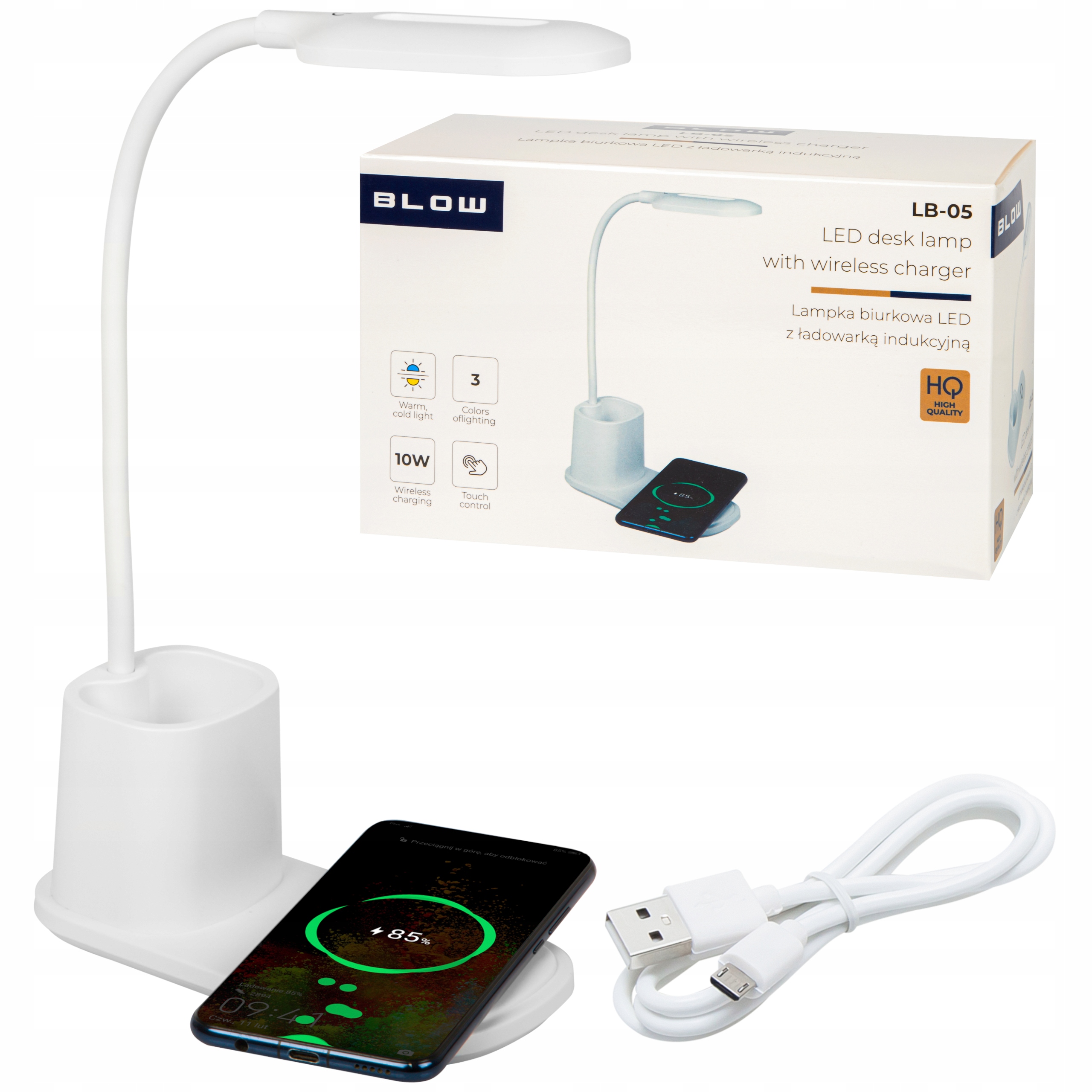 

Lampka biurkowa Blow ładowarka indukcyjna Qi 10W