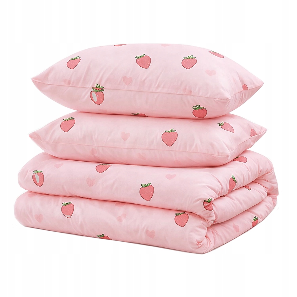 Pościel 160x200 bawełniana naturalna komplet młodzieżowa w truskawki serca