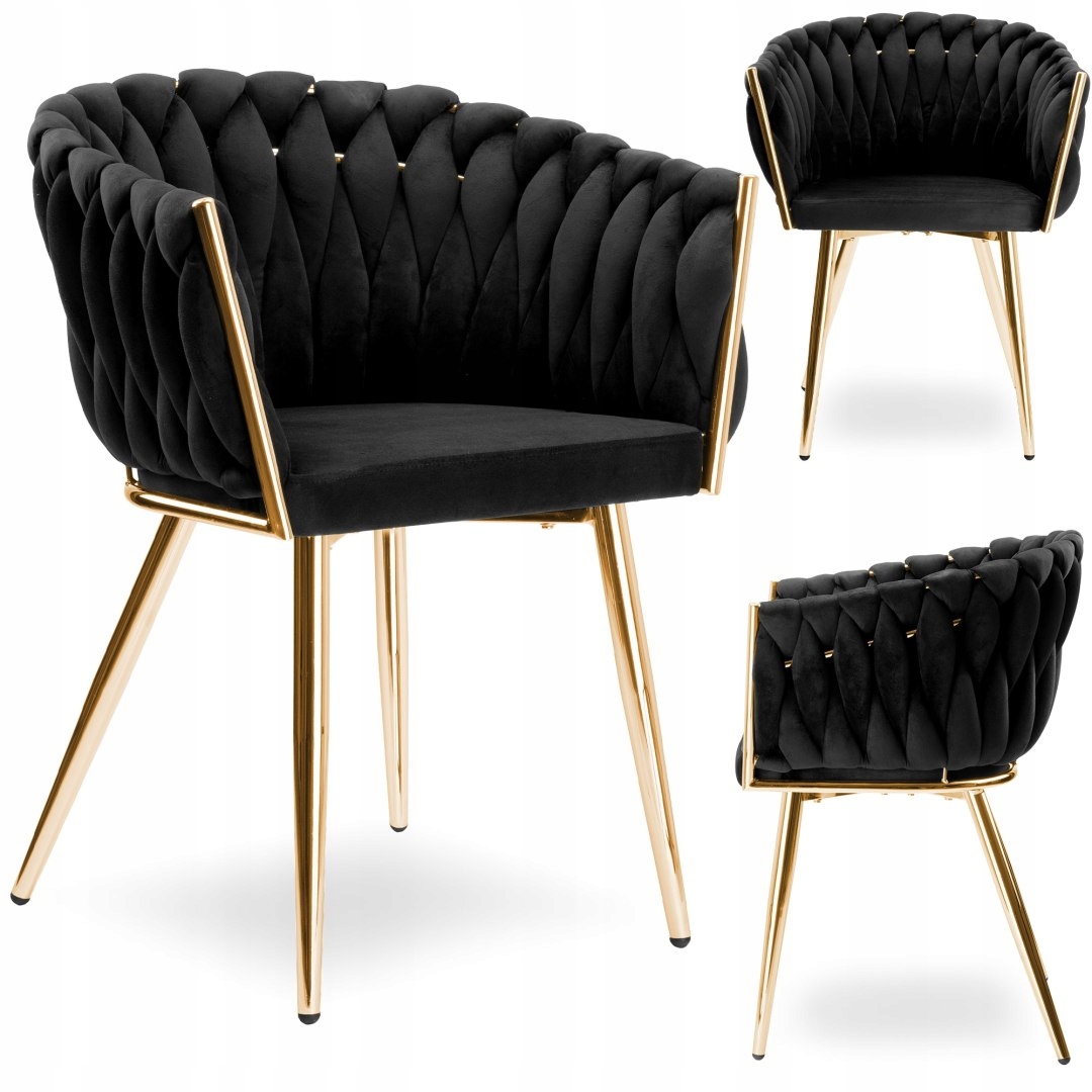 Černá sametová židle Cofton Gold Velvet s proplétaným designem