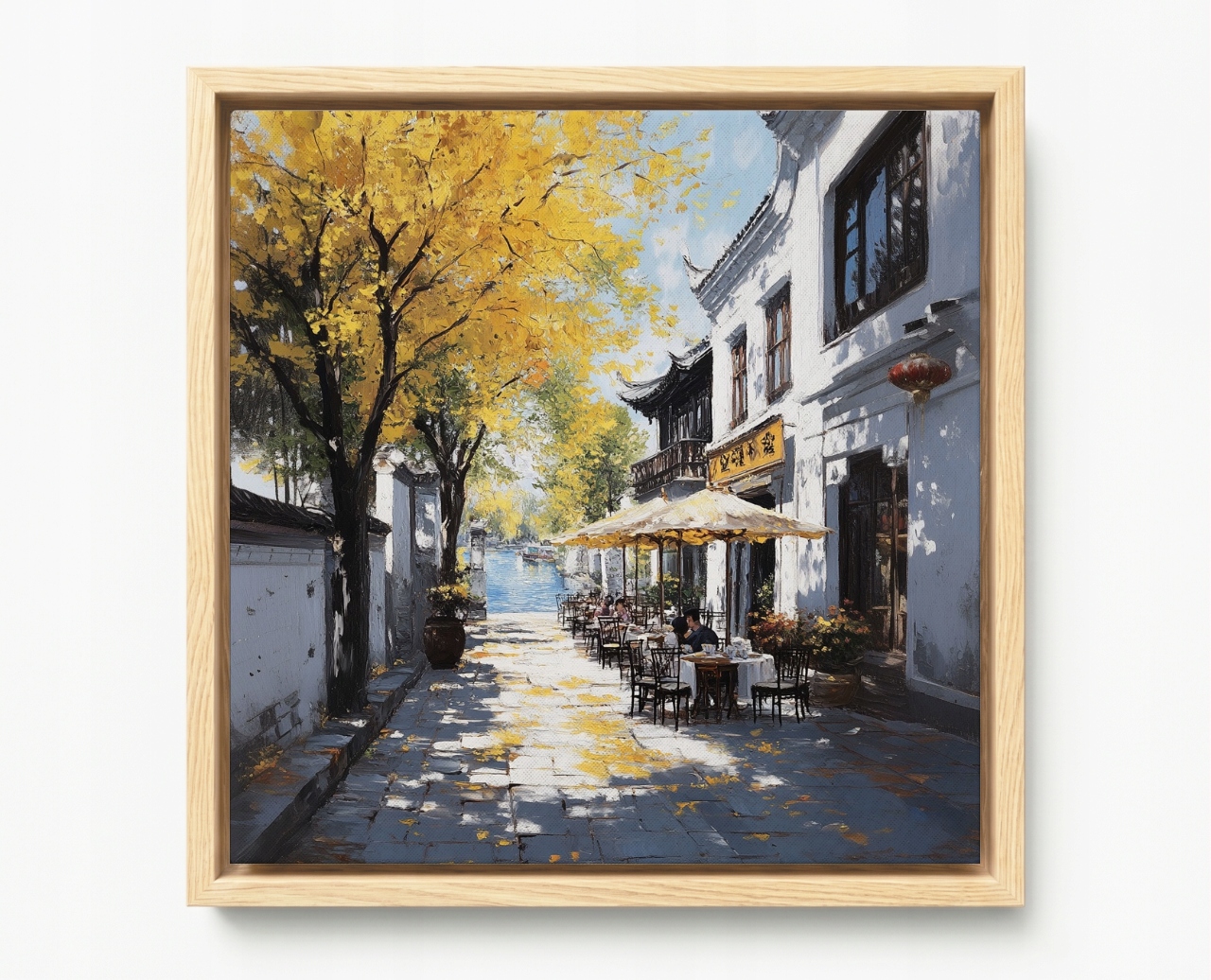 Obraz Rama American Box Město Čína Ulička Kavárna Ginkgo Voda 60x60