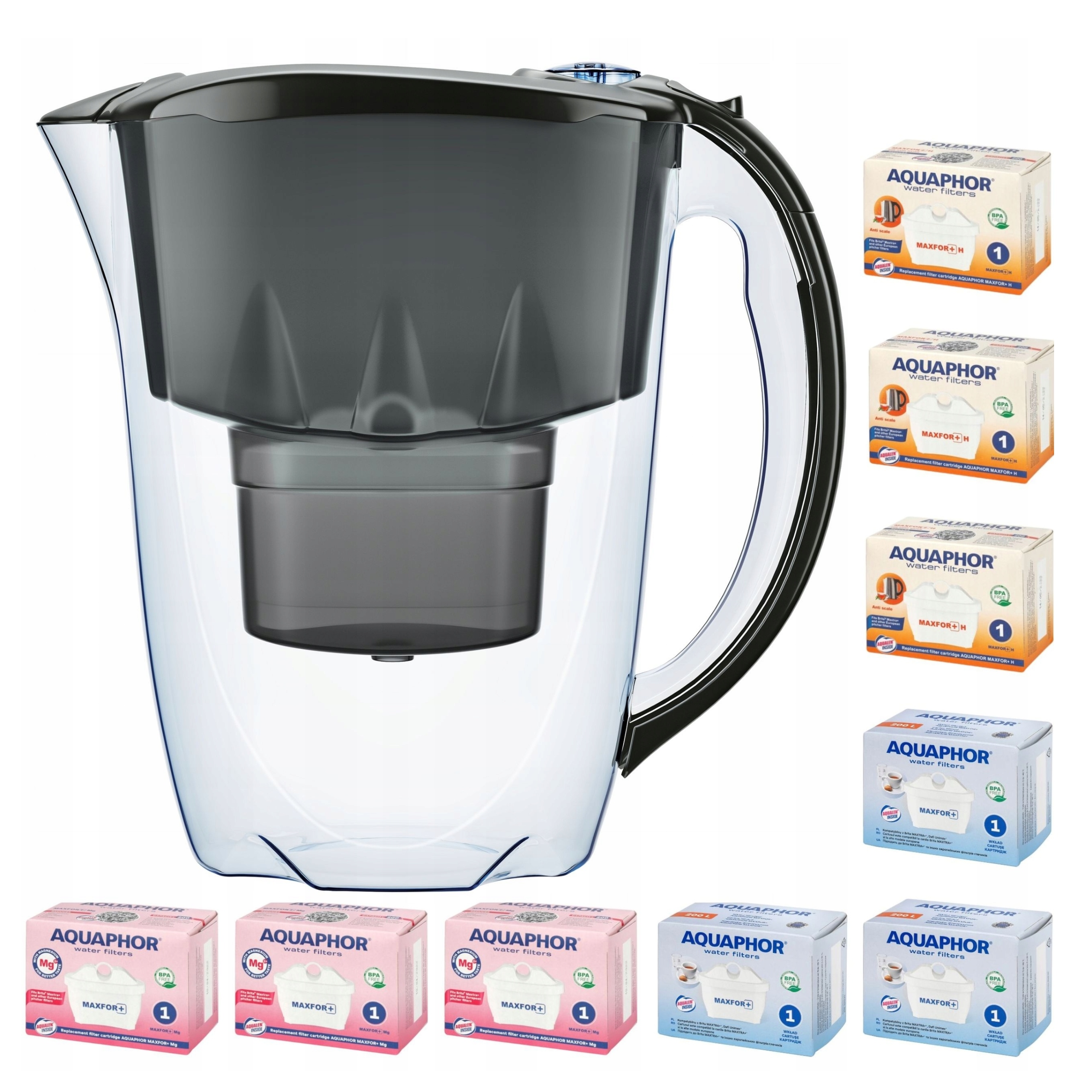 Filtrační konvice Aquaphor Amethyst 2,8 l 9 náplní (3 3H 3Mg), černá
