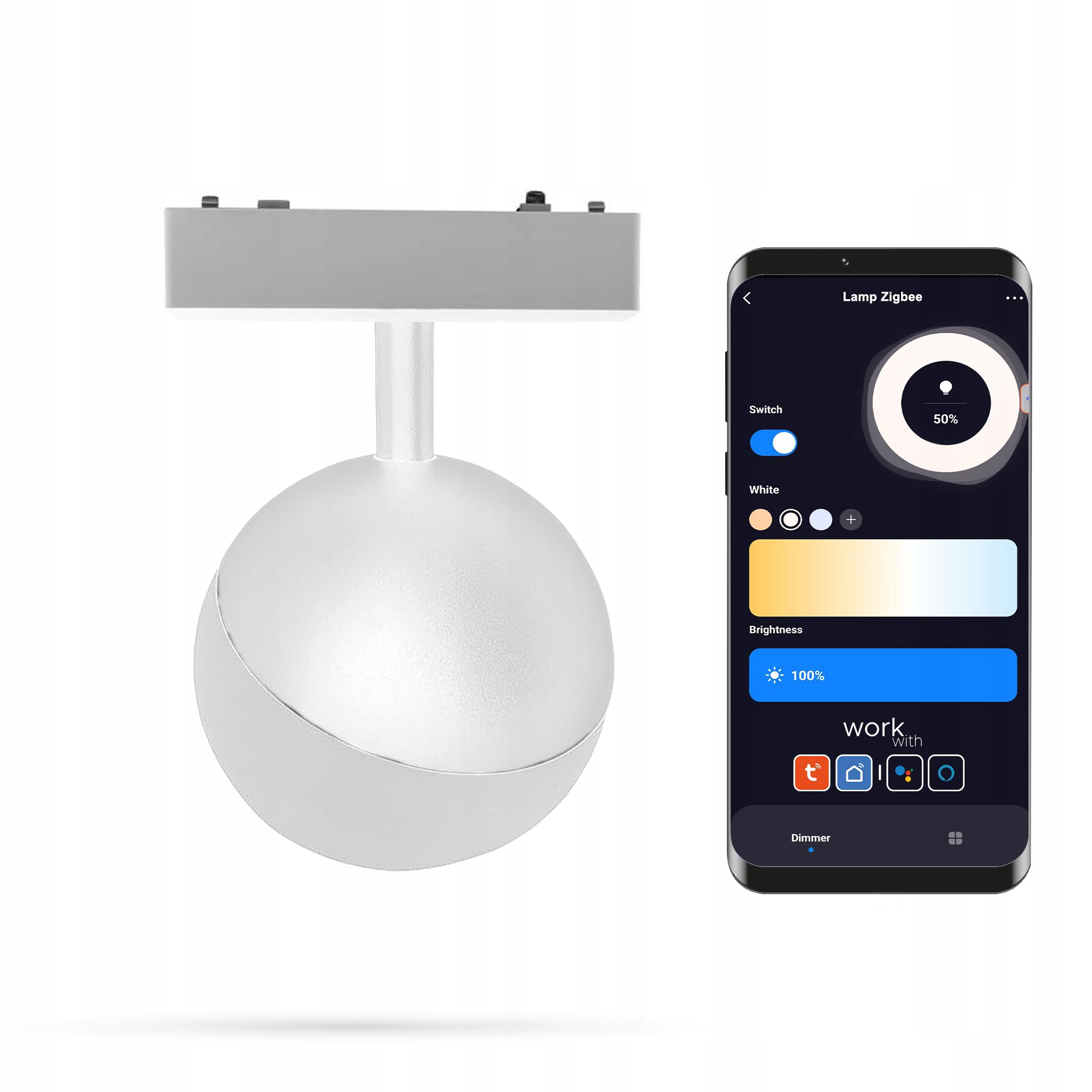 Lampa Zigbee Tuya Guľa Biela 6W D Slim Track 48VDC 3000-6000K