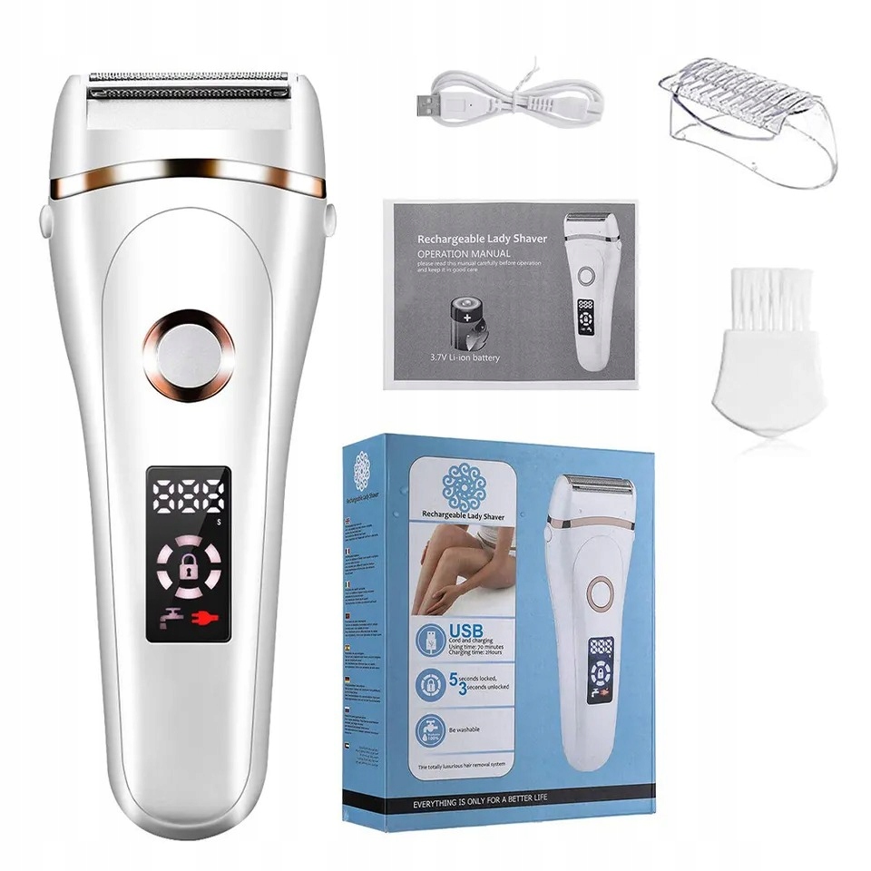 DEPILATOR MASZYNKA DO GOLENIA ELEKTRYCZNA DAMSKA USB + WOREK NA PREZENT Kod producenta LADY_SHAVER_WHITE