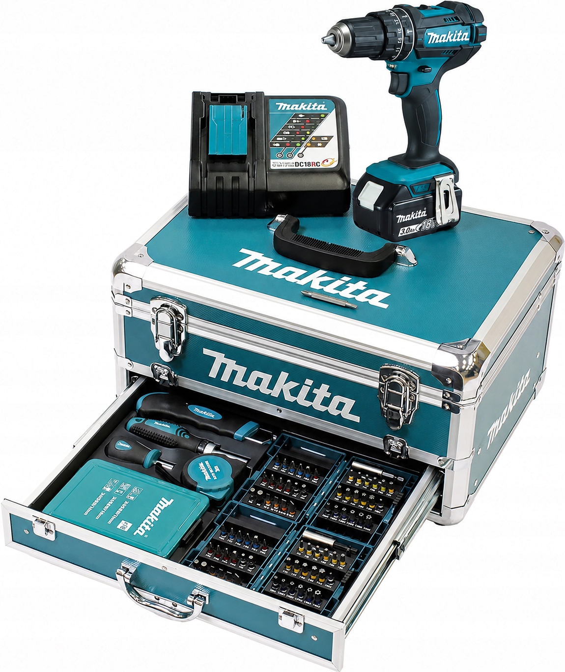 Makita DHP482RF1X9 Wkrętarka udarowa Lxt 18V 1x3Ah 62Nm Wiertła Bity