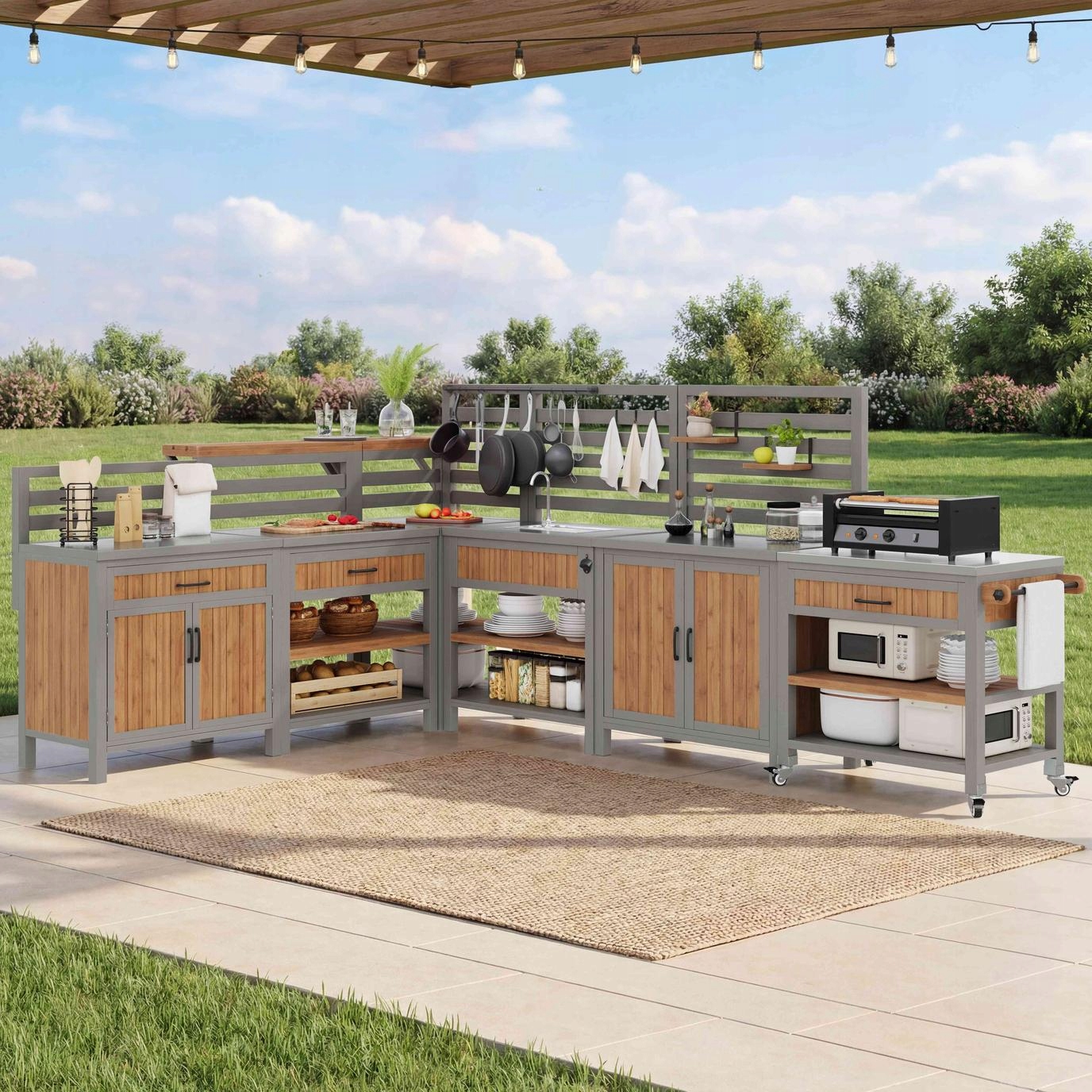 Přenosná zahradní skříňka Bbq nerezová deska dřez kohoutek otvírák