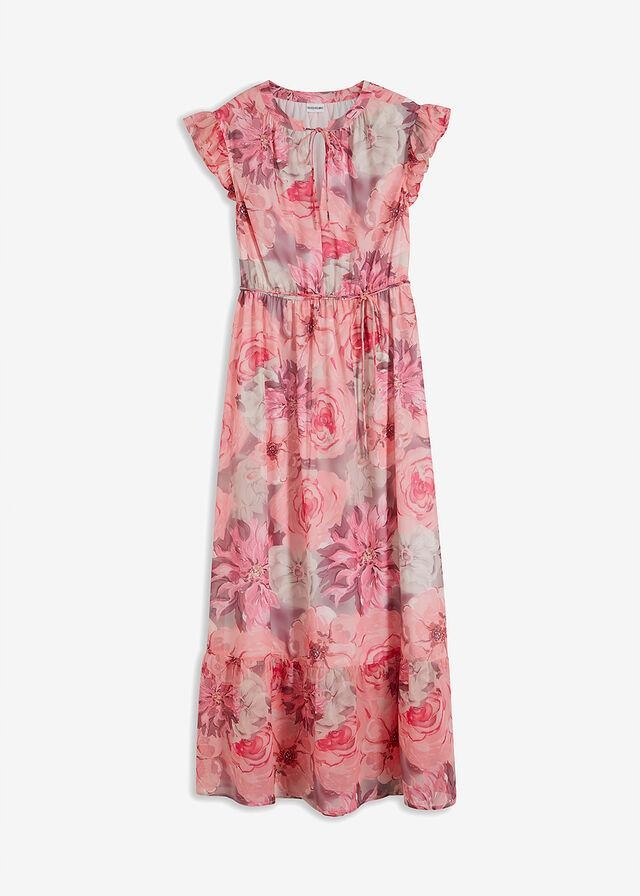 SZYFONOWA SUKIENKA W KWIATY__46 Linia plus size (duże rozmiary)