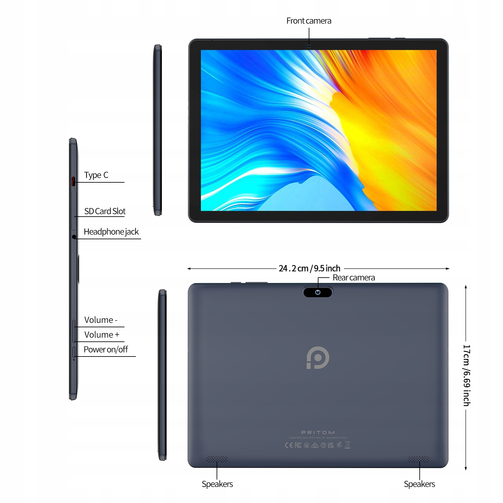 PRITOM Tablet 10.1" Android 10 3G SIM WiFi 64GB Táblagép-modell más