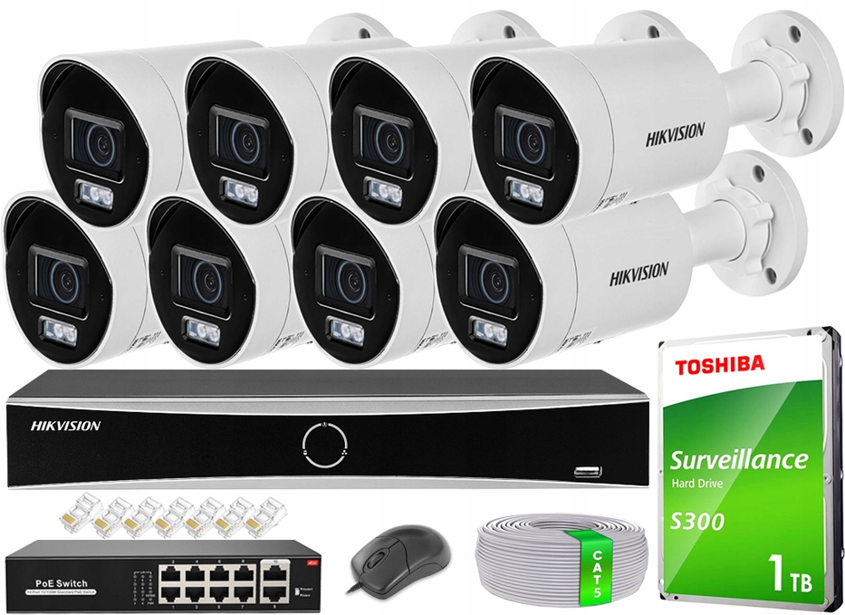 Ip kamerový systém 8MPx Hikvision Acusense 8 kamer DS-2CD2083G2-LI2U Analytika