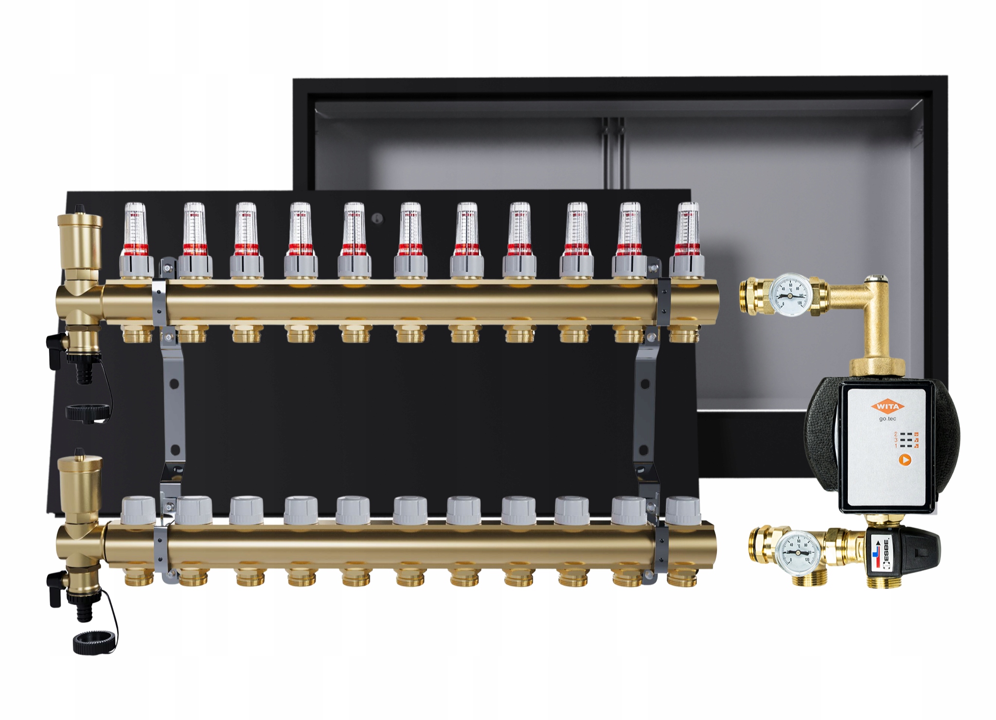 Rozdělovač pro podlahu 11 okruhů s skupinou Wita podomítkový box
