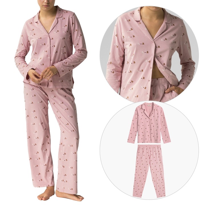 Piżama Damska Z Długim Rękawem Atlantic NLP484 Różowa XL