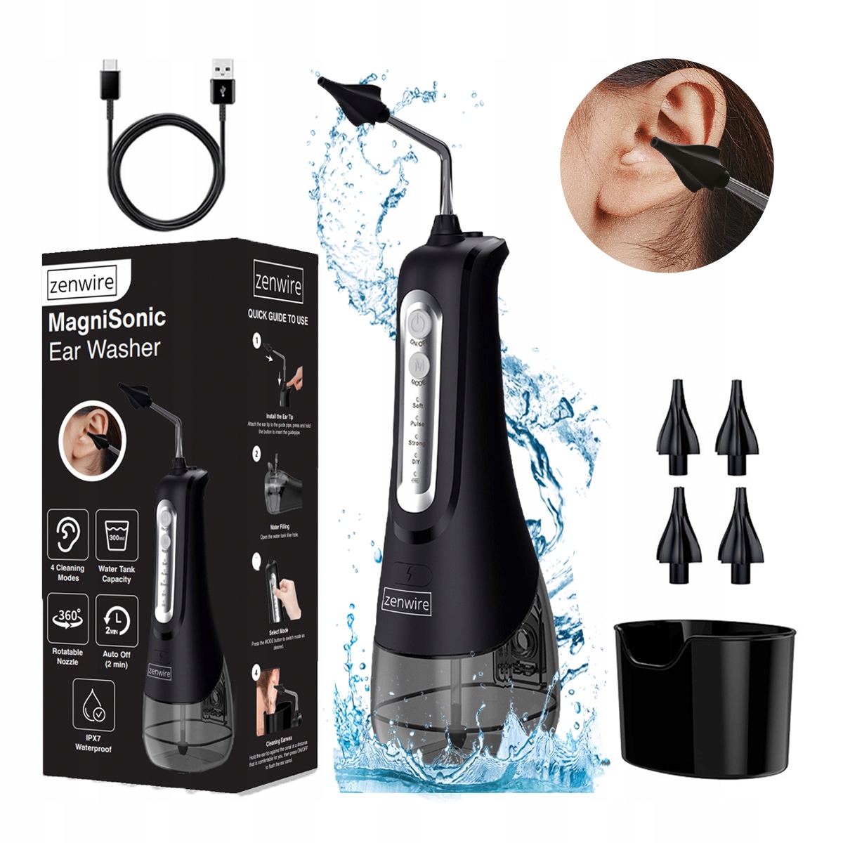 Bezprzewodowy Irygator Urządzenie do Czyszczenia Płukania Uszu Woskowiny