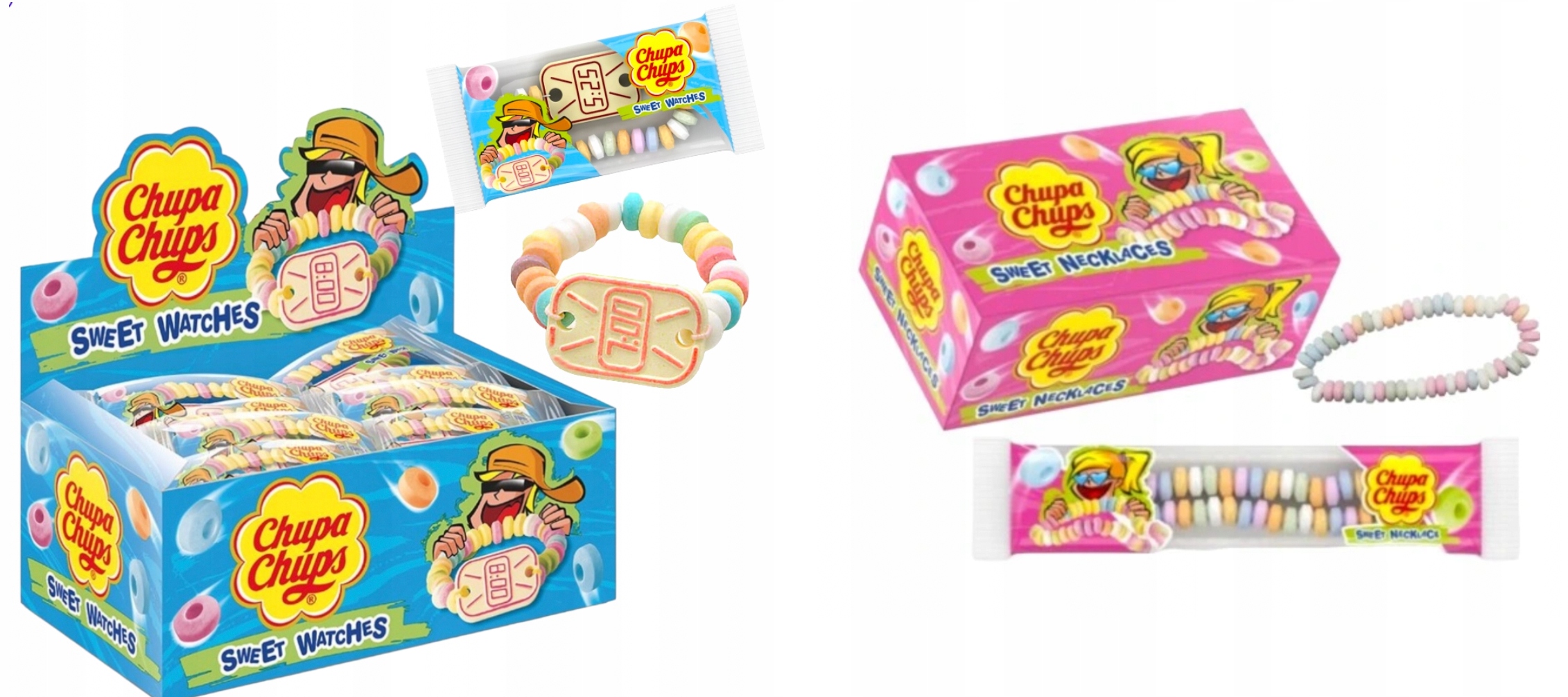 Cukierki Pudrowe Zegarek Naszyjnik Chupa Chups 2 x 24 szt o smaku Owocowym
