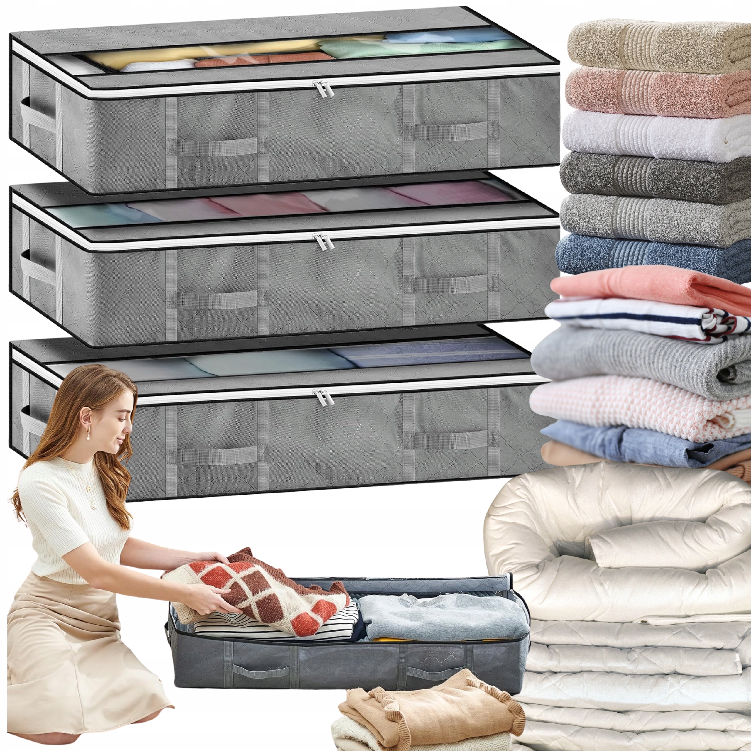 Podlouhlá skládací taška organizér na oblečení pod postel 100x46x19 Cm 90 l 3 ks