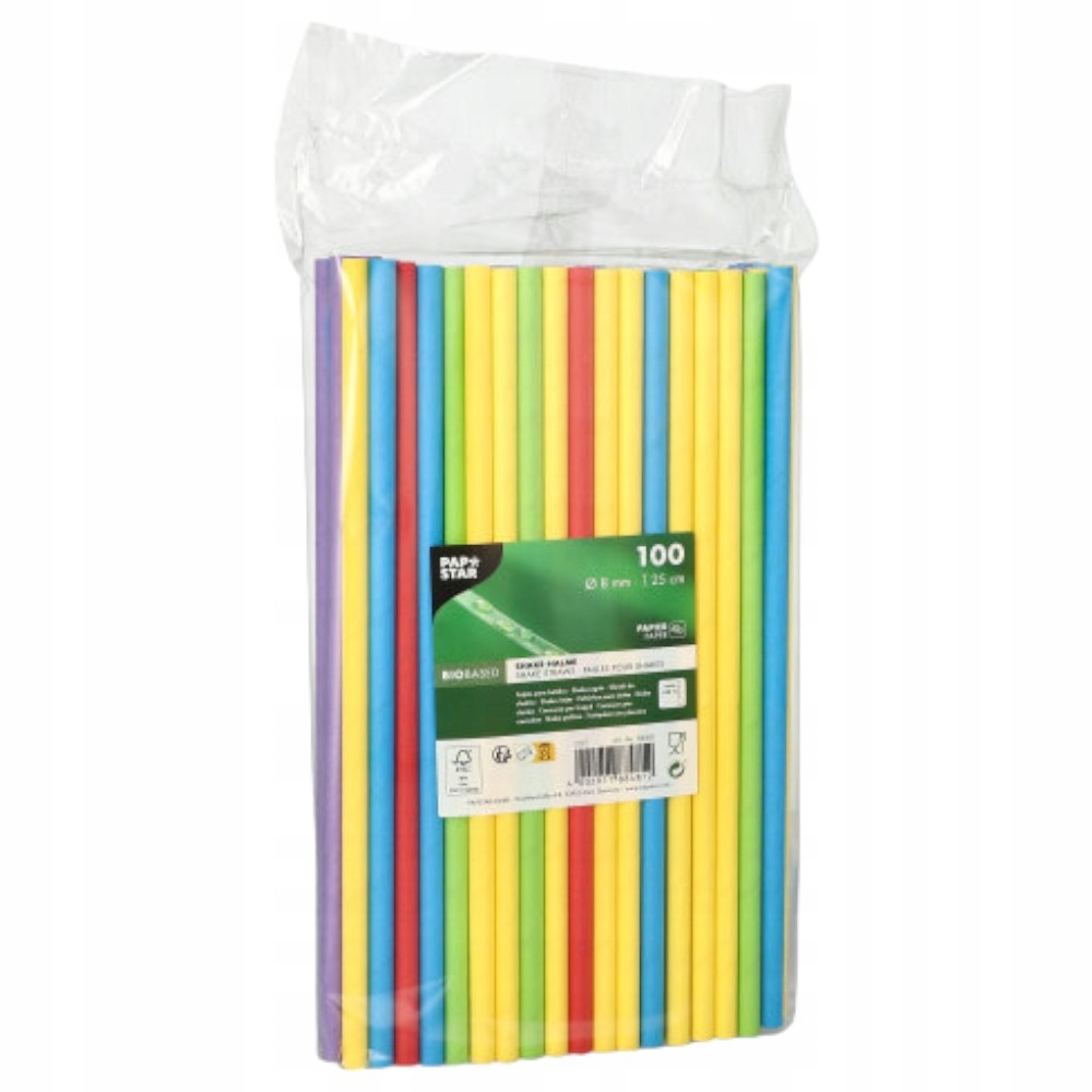 Słomki papierowe 25cm śr.8 kolorowe 100szt Papstar Materiał papier