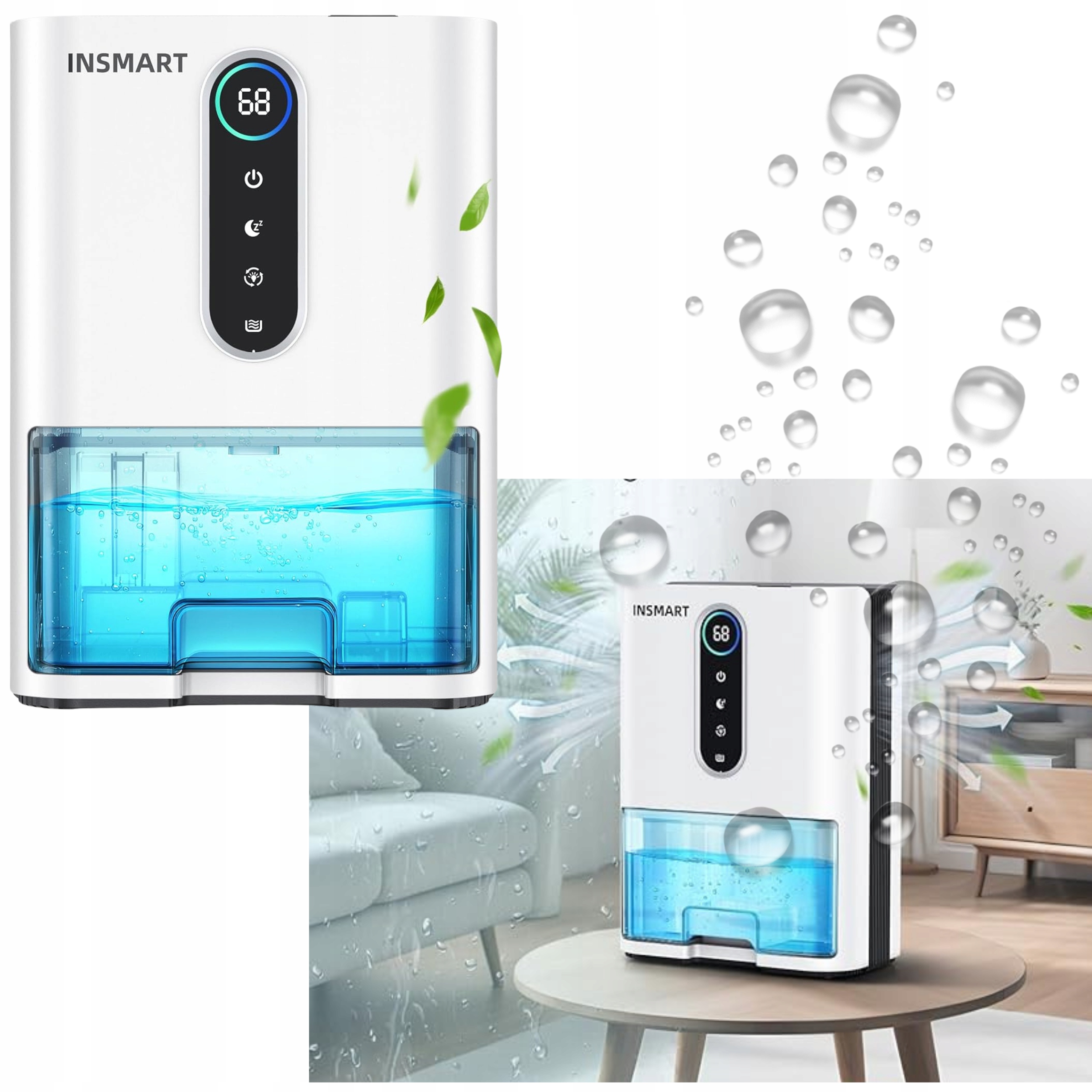 Odvlhčovač Vzduchu Pohlcovač Vlhkosti Přenosný Výkonný Tichý Domácí Odvlhčovač 2 L