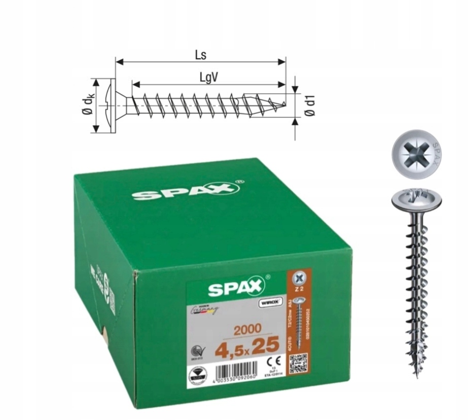 Univerzální šroub Wirox spax 4.5 x 25 Wirox podložka 2000 ks