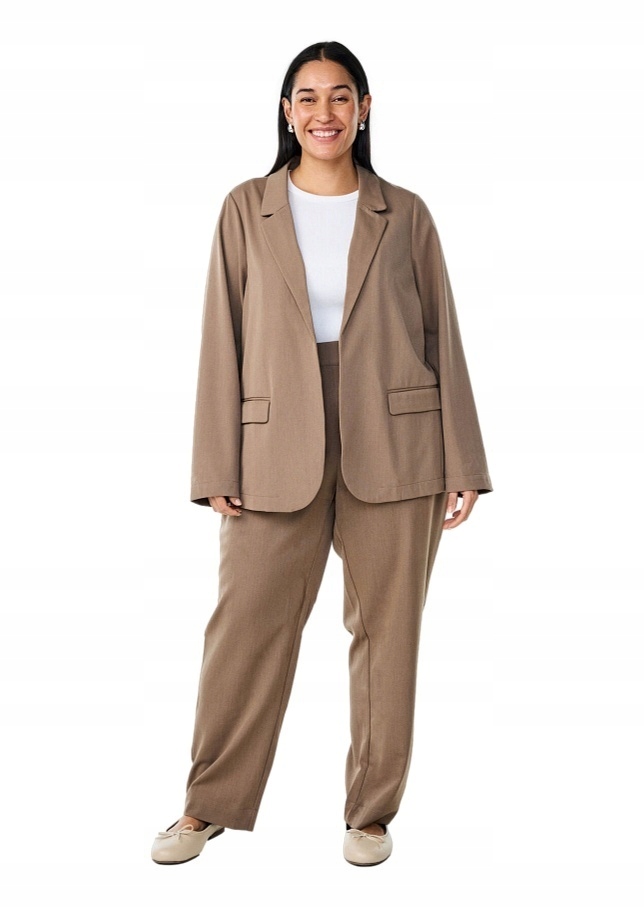 Zizzi Plus Size Oblek Světle Hnědý Otevřený Sako 562A 52