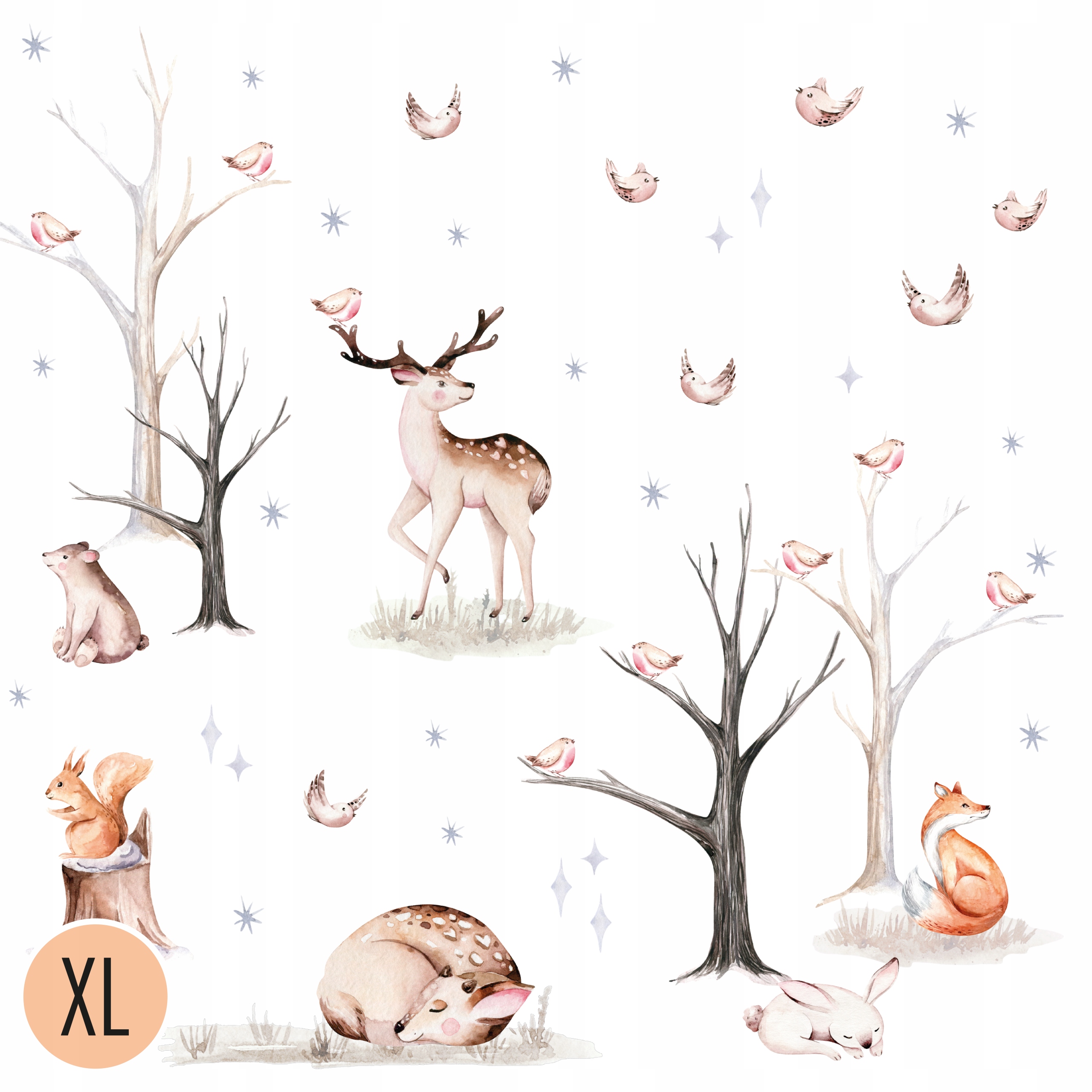 100x100cm NAKLEJKI na ścianę dla dzieci LAS zwierzęta ZIMĄ zima