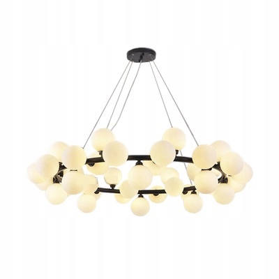 Lampa Wisząca Kule Czarna 45 Kloszy Mlecznych Koło