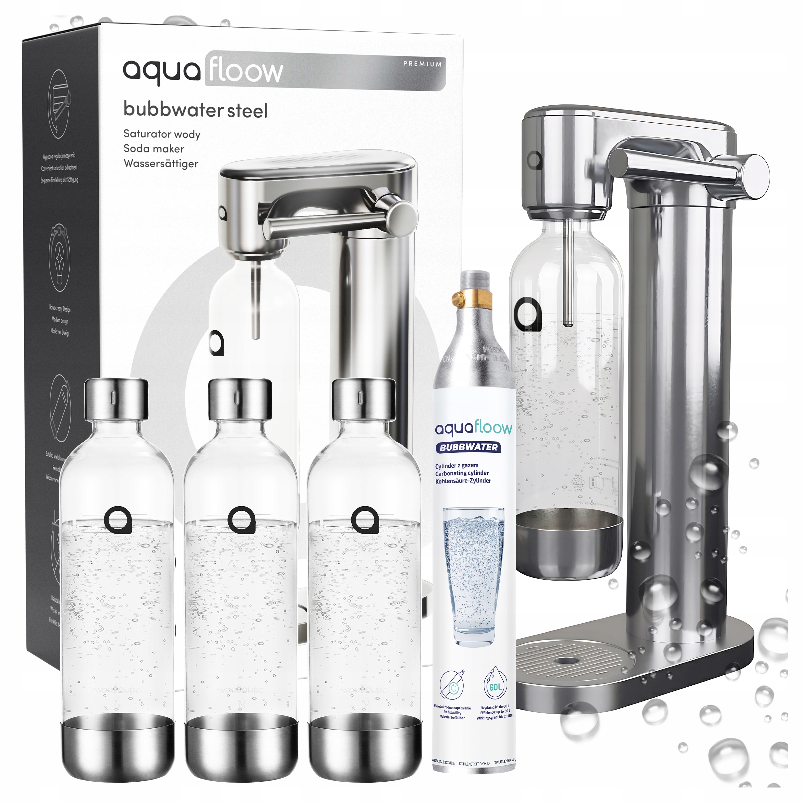 Stalowy Saturator Do Wody Nabój Cylinder CO2 3X Butelka Na Wodę 0,8L Zestaw