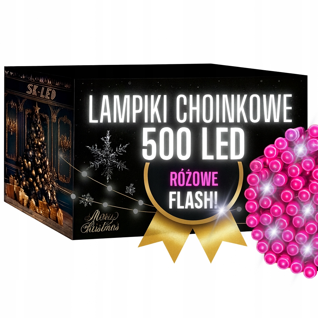 Vánoční Led světýlka 500 Růžová s efektem blikání 36m IP44 Vodotěsná